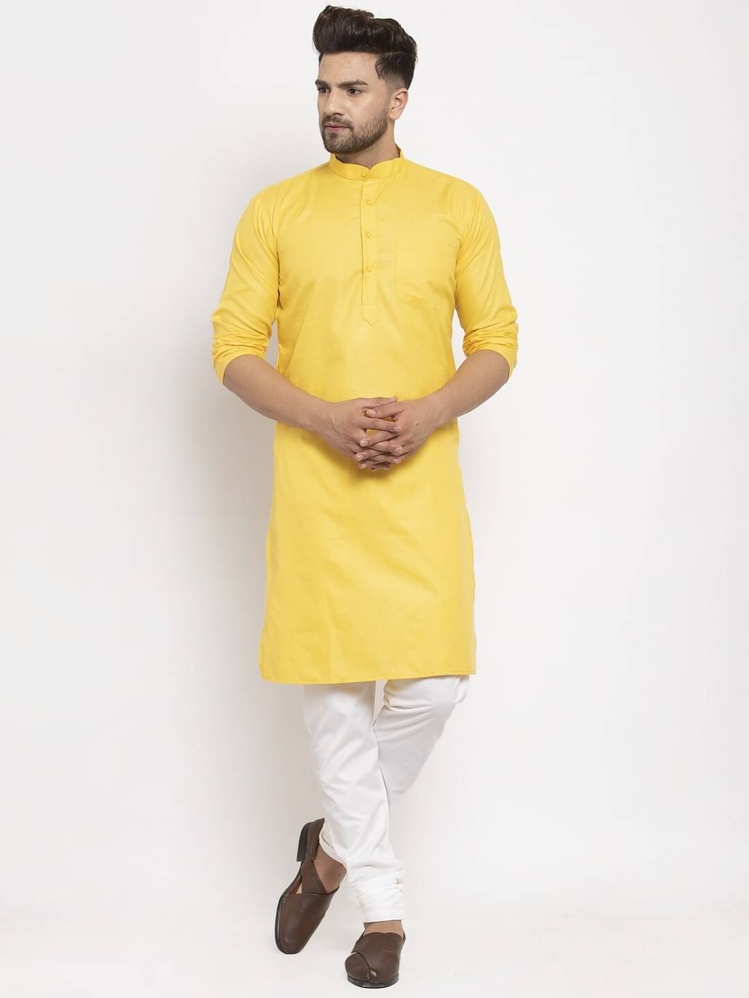 THREADS STUDIO Yellow Cotton Blend Men's Regular Kurta ( Pack of 1 ) THREADS STUDIO Yellow Cotton Blend Men's Regular Kurta ( Pack of 1 )