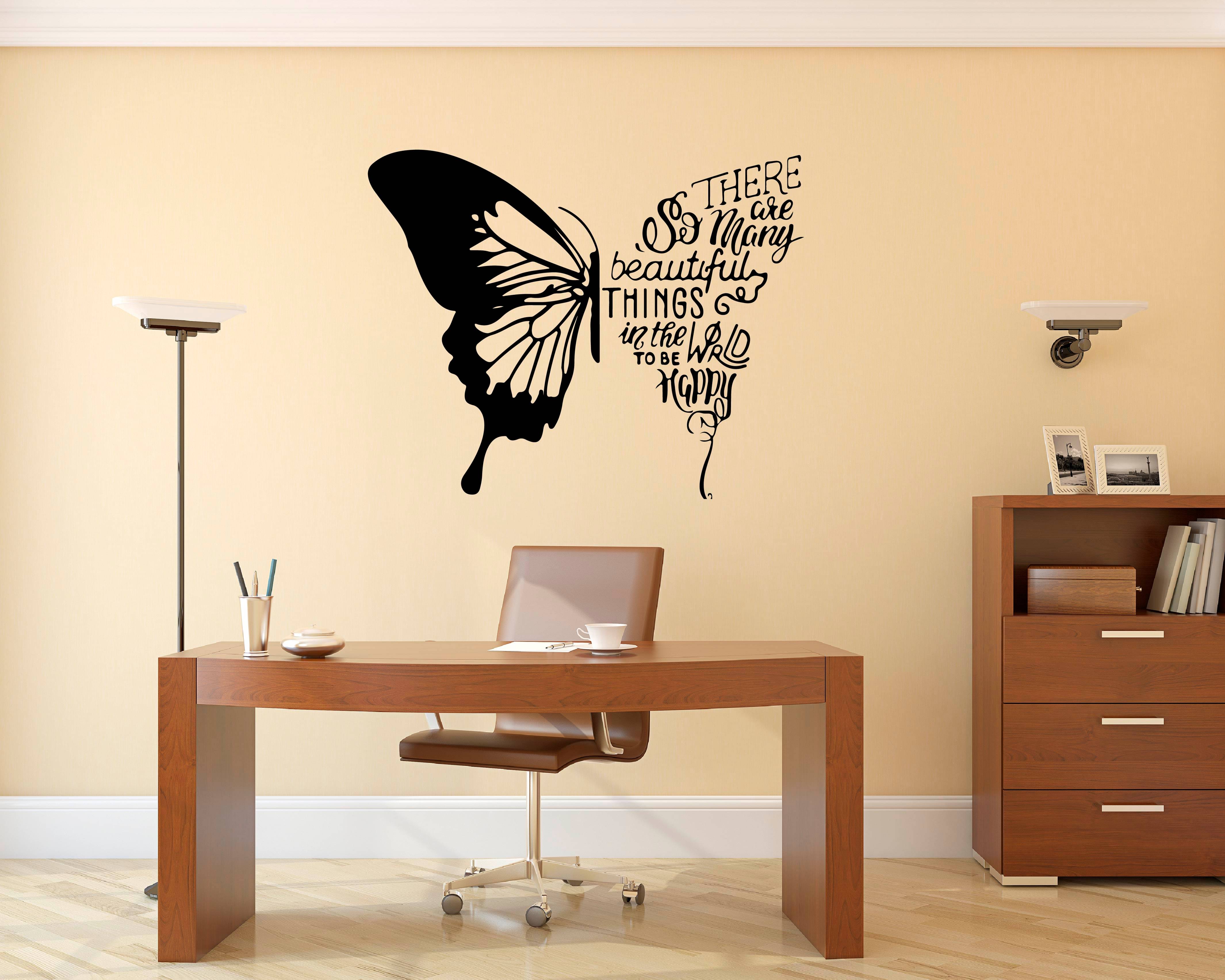     			PEACOCKRIDE To be Happy I Butterfly Quotes I Wall Decal Wall Stickers
