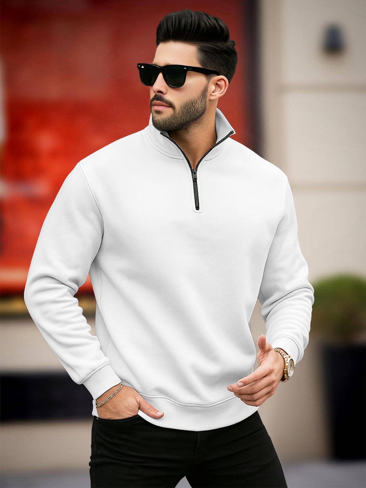 Tripr Cotton Blend High Neck Men's Full Sleeves Pullover Sweater - White ( Pack of 1 ) Tripr Cotton Blend High Neck Men's Full Sleeves Pullover Sweater - White ( Pack of 1 )