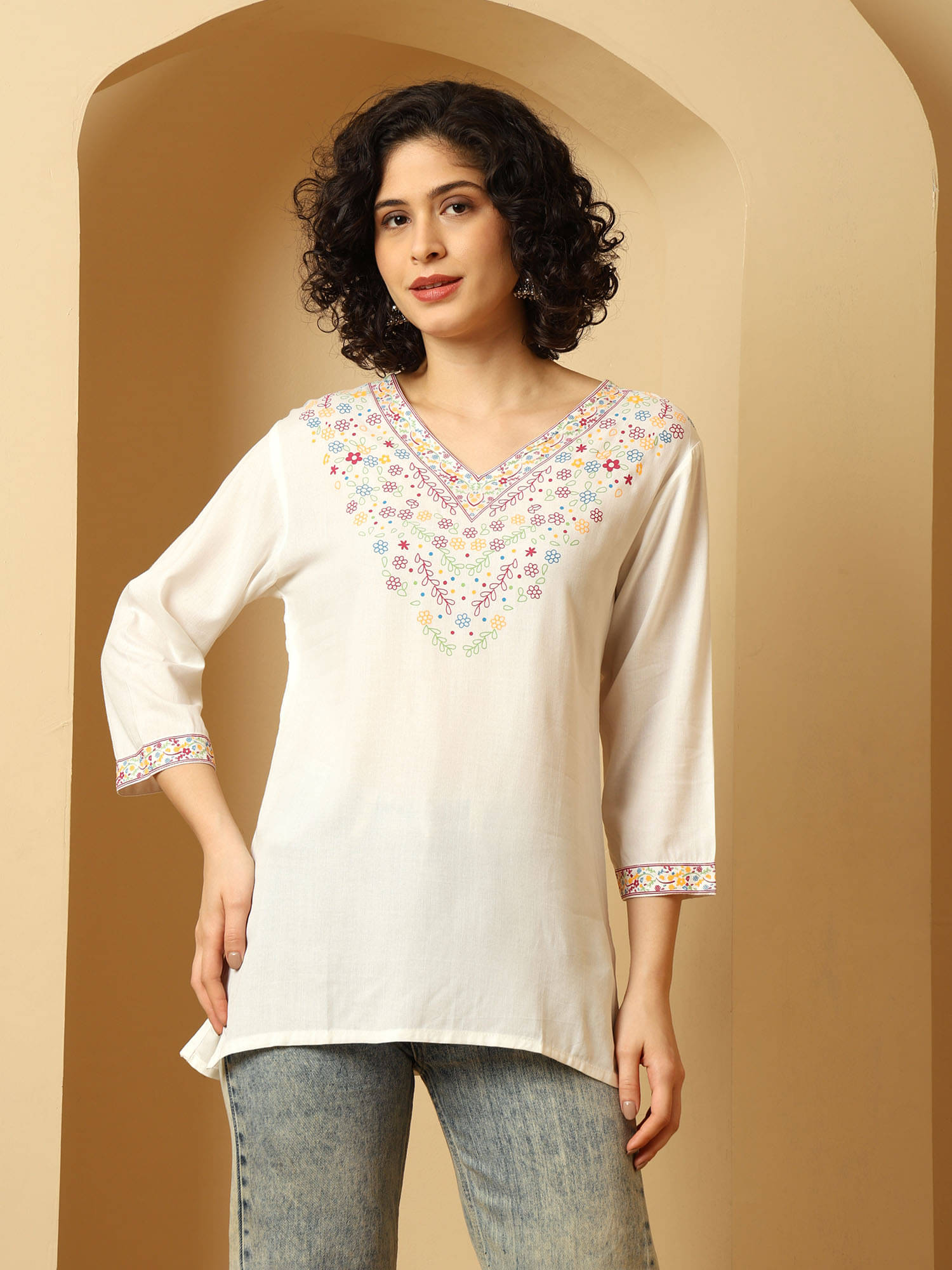     			Urban Kanya Women Rayon Solid A-line Kurti ( Cream )