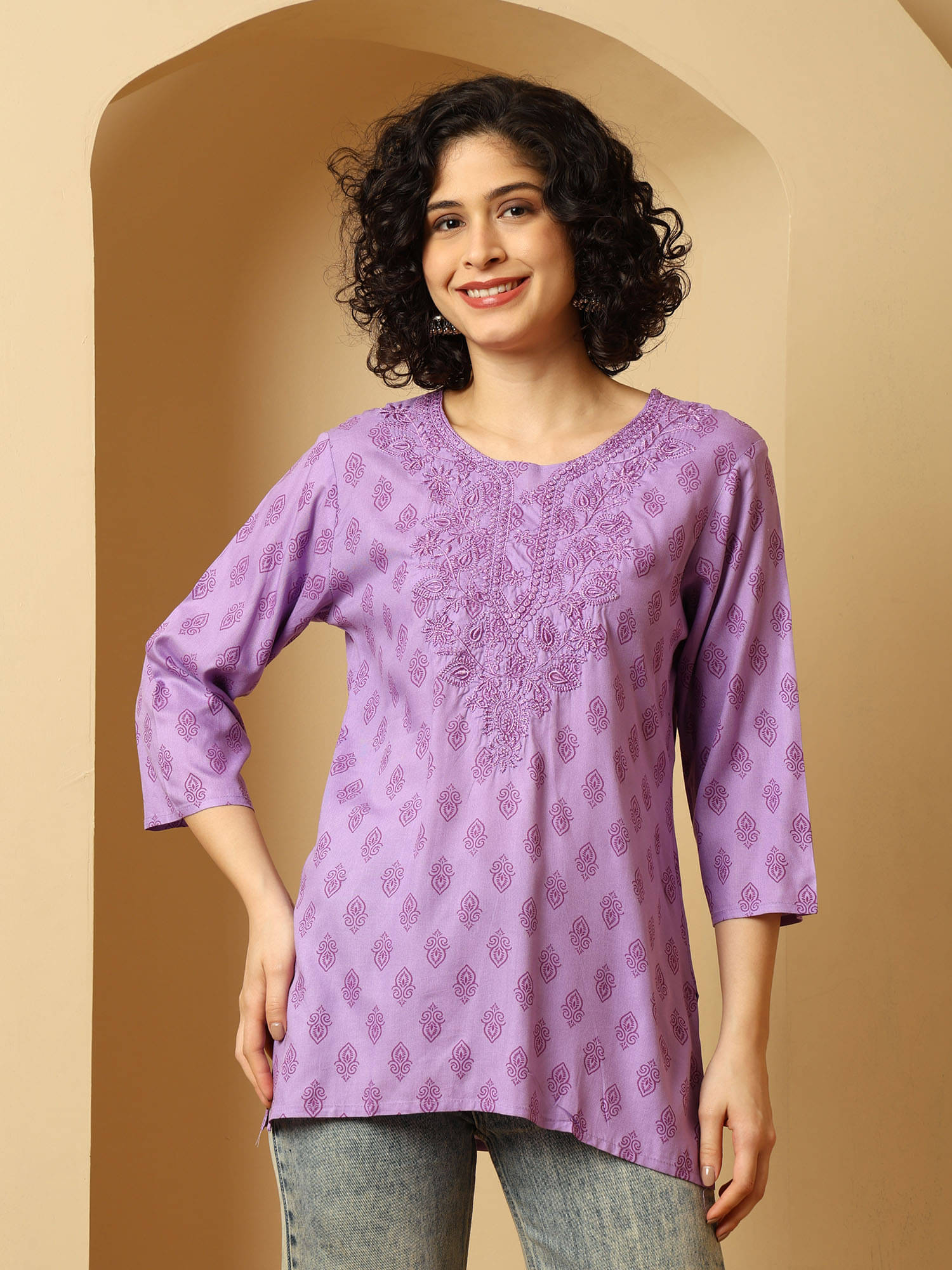 Urban Kanya Women Rayon Solid A-line Kurti ( Purple ) Urban Kanya Women Rayon Solid A-line Kurti ( Purple )
