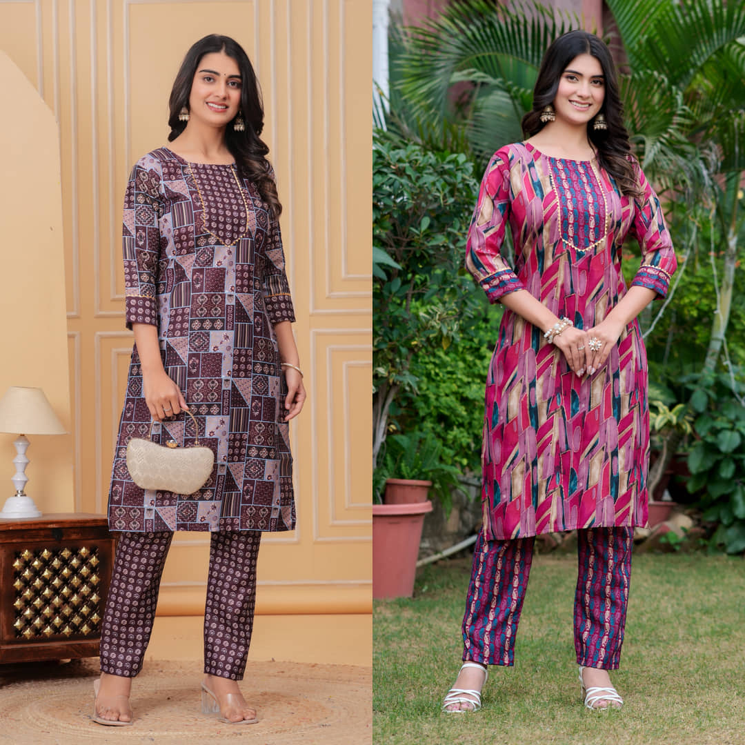 YAGNIK FASHION Women Rayon Self Design A-line Kurti With Pants ( Multicolor 4 )