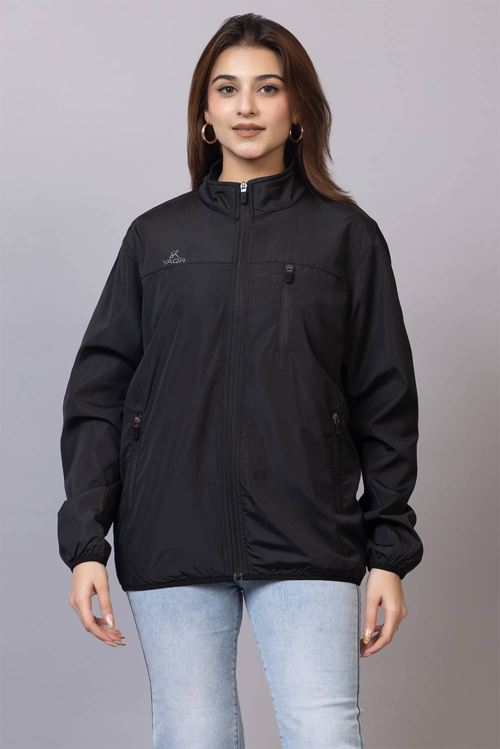 YAQR Women High Neck Bomber Jacket ( Black ) YAQR Women High Neck Bomber Jacket ( Black )