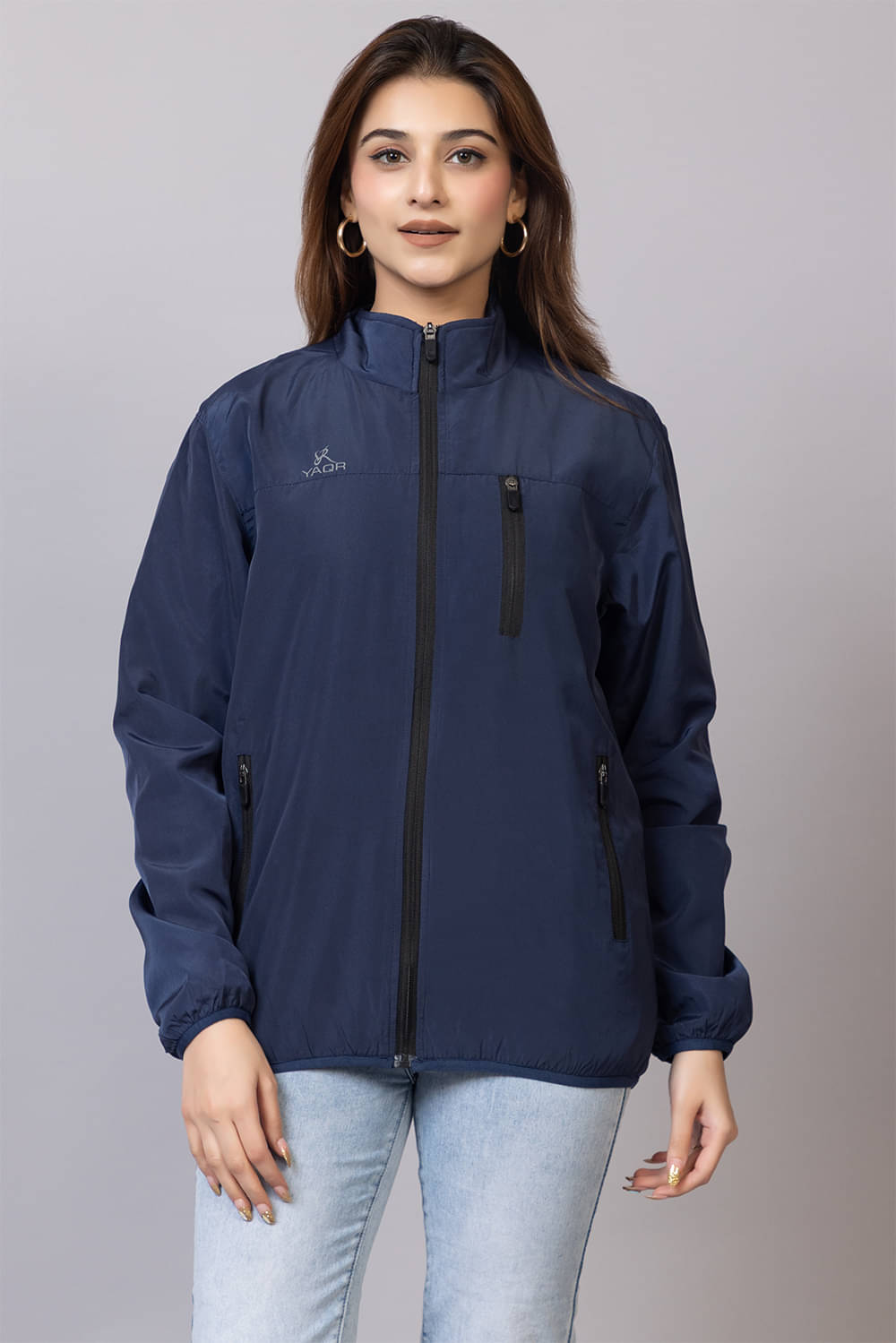 YAQR Women High Neck Bomber Jacket ( Navy Blue ) YAQR Women High Neck Bomber Jacket ( Navy Blue )