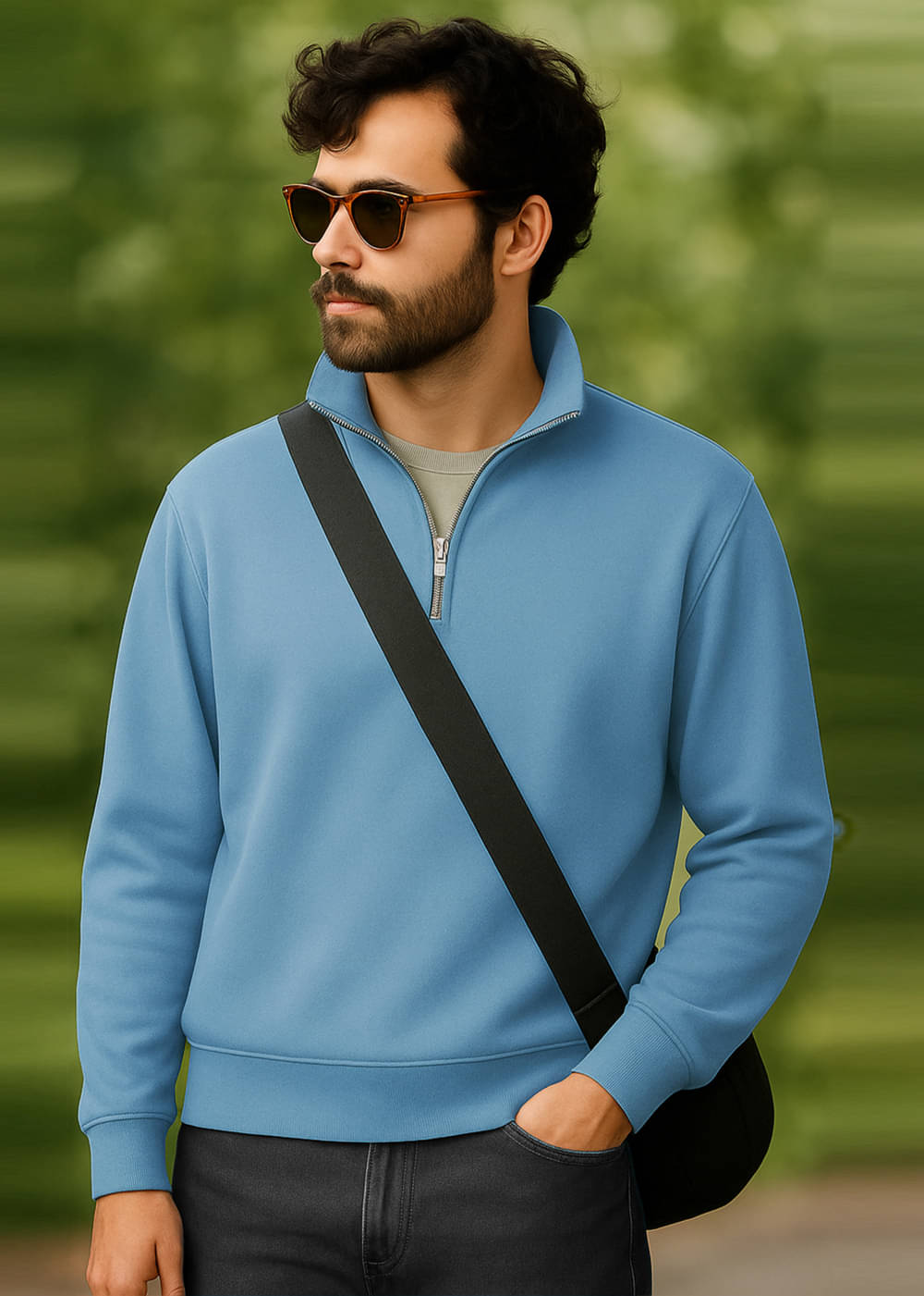 clafoutis Fleece Mandarin Collar Men's Sweatshirt - Blue ( Pack of 1 ) clafoutis Fleece Mandarin Collar Men's Sweatshirt - Blue ( Pack of 1 )