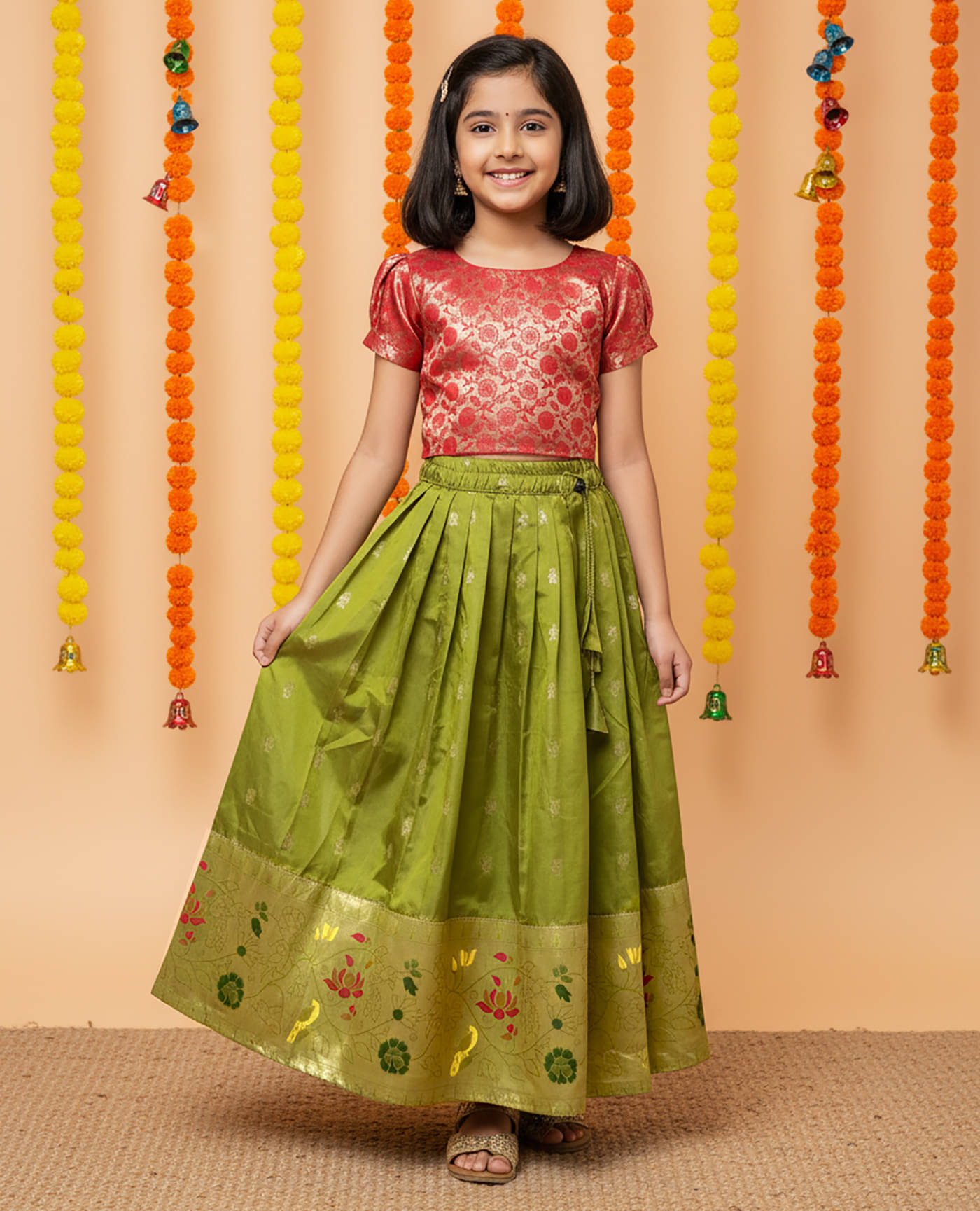     			kedar fab Jacquard Lehenga Choli Set For Girls ( Pack of 1 , Green )