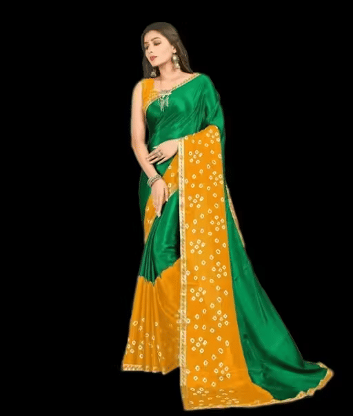     			reldor Crepe Printed Bandhani Sarees With Unstitched Blouse Piece ( Green )