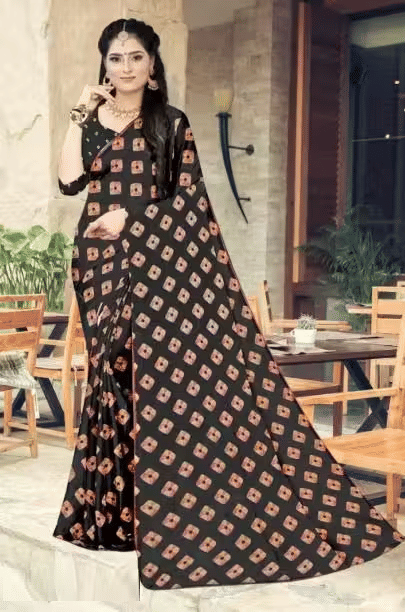 reldor Georgette Printed Bandhani Sarees With Unstitched Blouse Piece ( Black ) reldor Georgette Printed Bandhani Sarees With Unstitched Blouse Piece ( Black )