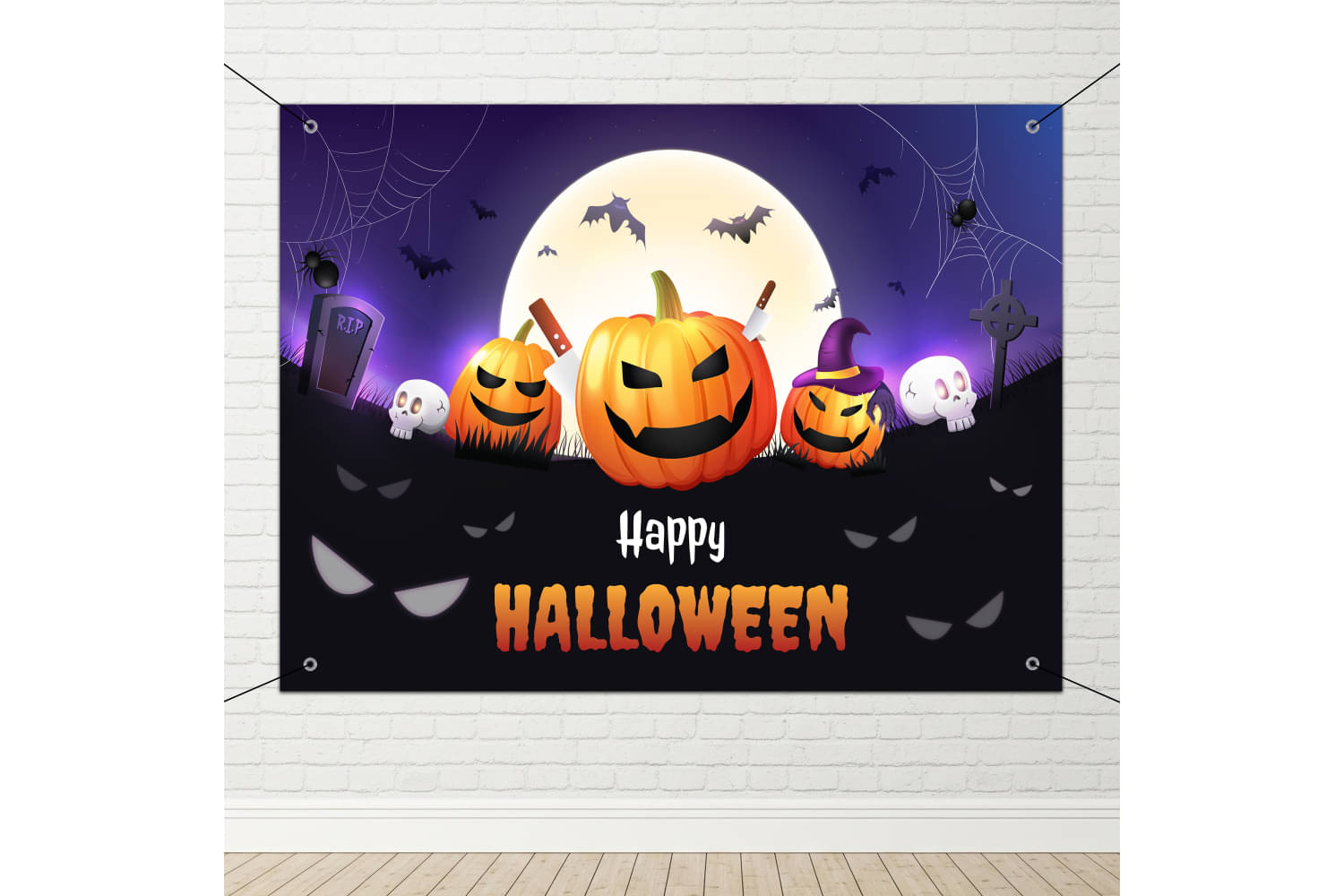 1iAM Halloween Decoration Flex 4x3ft | Pack of 4 - Purple Happy Halloween Printed Flex Backdrop, Gummy Hooks & Ring Ribbon For Wall Decor, Photoshoot Background | Perfect For Diwali, Bhoot Chaturdashi 1iAM Halloween Decoration Flex 4x3ft | Pack of 4 - Purple Happy Halloween Printed Flex Backdrop, Gummy Hooks & Ring Ribbon For Wall Decor, Photoshoot Background | Perfect For Diwali, Bhoot Chaturdashi