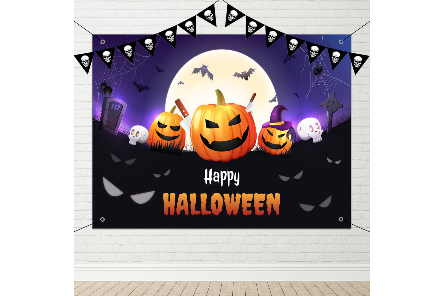 1iAM Halloween Flex (4x3ft) Decoration Pack of 26 - Purple Happy Halloween Printed Flex, Bunting Flags, Hooks & Ribbon For Wall Decor, Photoshoot Background | Perfect For Diwali, Bhoot Chaturdashi     			1iAM Halloween Flex (4x3ft) Decoration Pack of 26 - Purple Happy Halloween Printed Flex, Bunting Flags, Hooks & Ribbon For Wall Decor, Photoshoot Background | Perfect For Diwali, Bhoot Chaturdashi