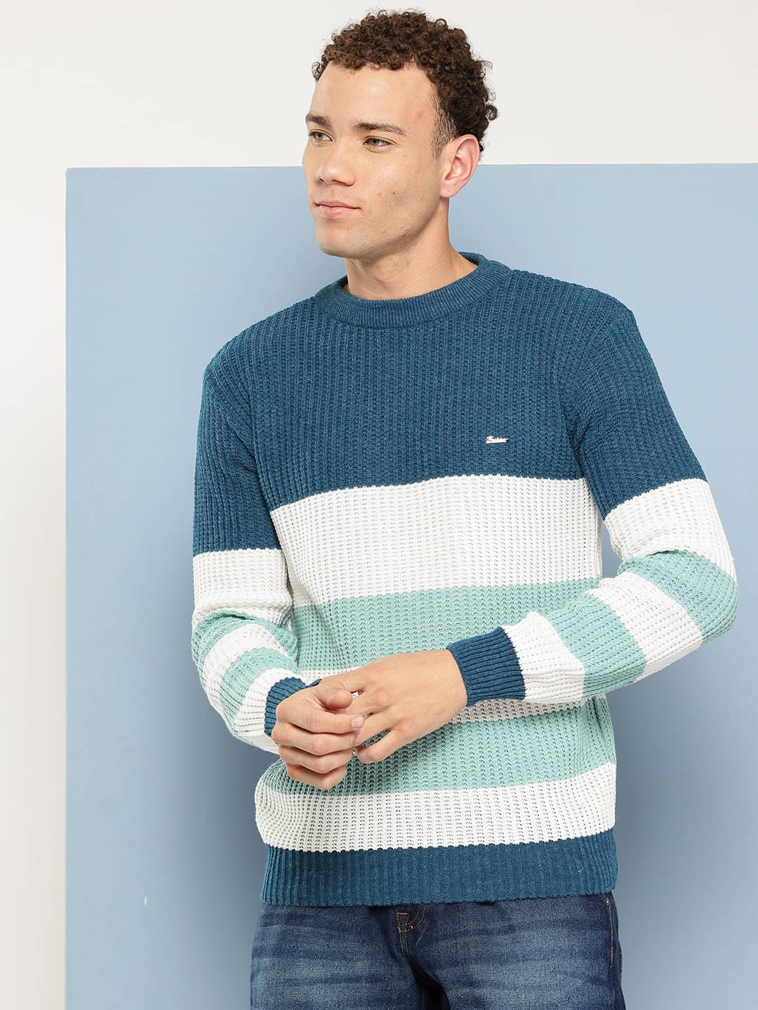     			Aarika Woollen Round Neck Men's Full Sleeves Pullover Sweater - Teal ( Pack of 1 )