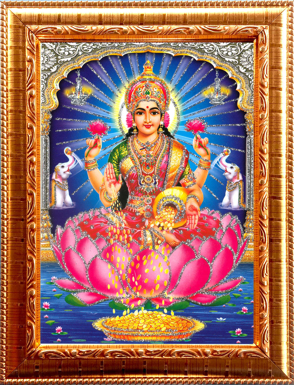 DHANALAKSHMI MATA Golden Photo Frame with 6.75 inch (Width) x 8.75 inch (Length) inch Photo fitted With Wall Hanging Mount DHANALAKSHMI MATA Golden Photo Frame with 6.75 inch (Width) x 8.75 inch (Length) inch Photo fitted With Wall Hanging Mount