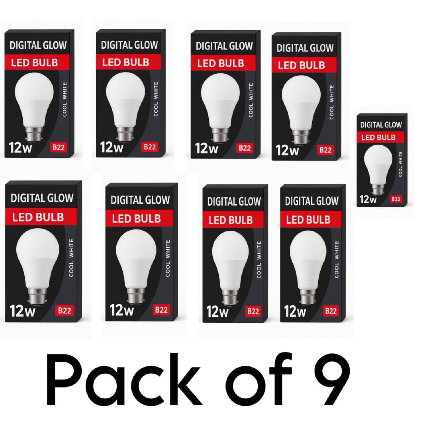 Digital glow 12W Cool Day Light LED Bulb ( Pack of 9 ) Digital glow 12W Cool Day Light LED Bulb ( Pack of 9 )