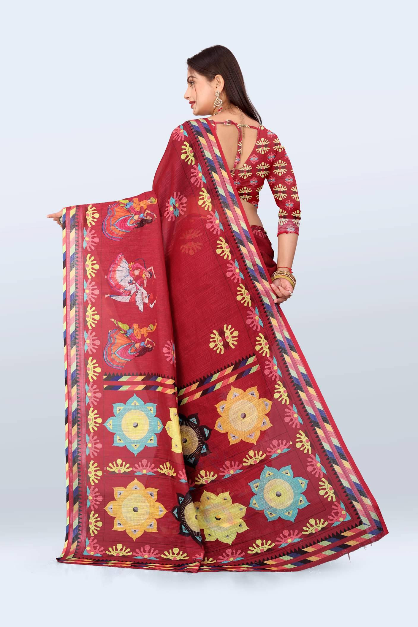 Ethnic Trendz Cotton Printed Regular Saree With Unstitched Blouse Piece ( Maroon )     			Ethnic Trendz Cotton Printed Regular Saree With Unstitched Blouse Piece ( Maroon )