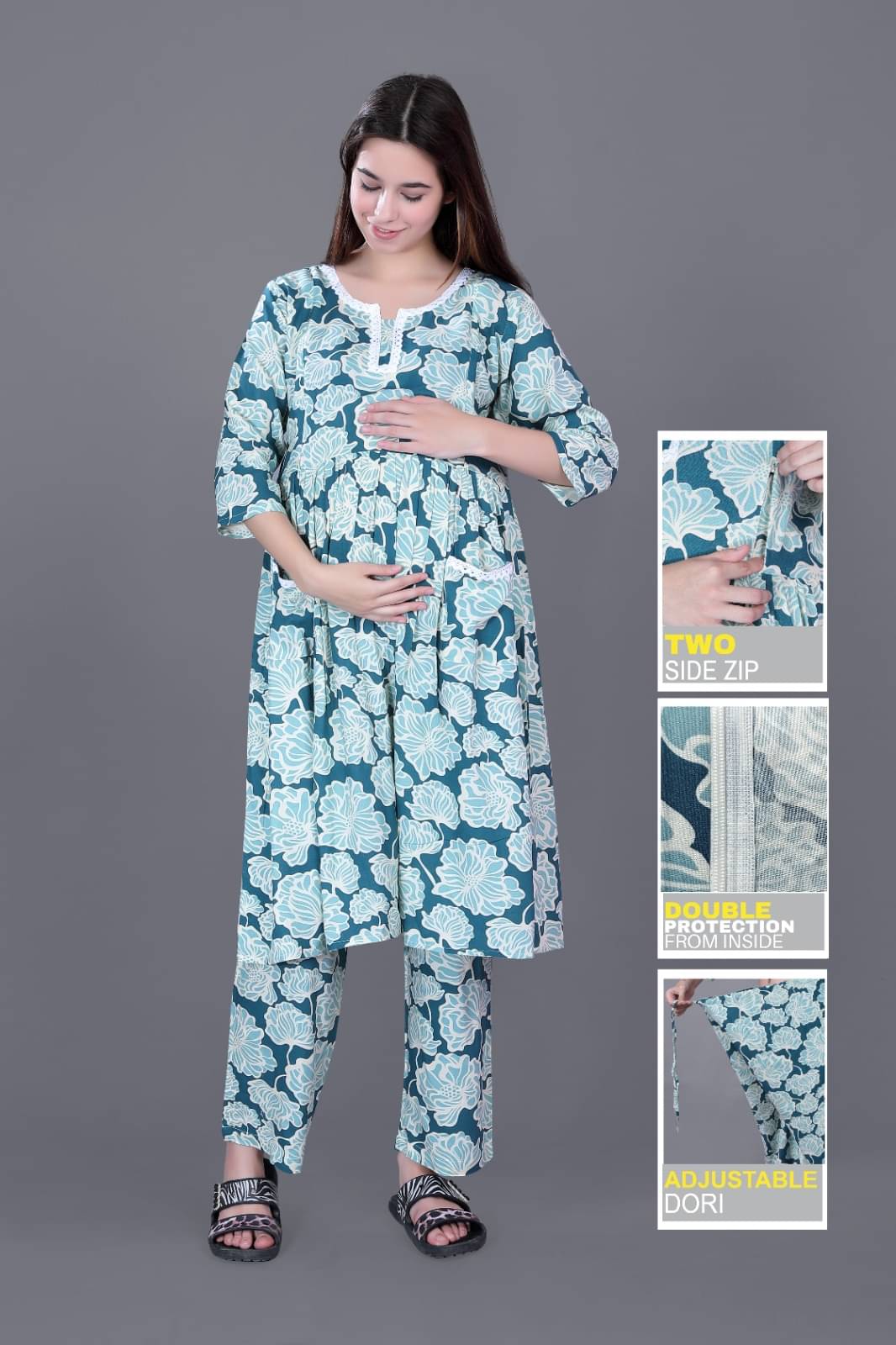 GENERIC SAURABH ENTERPRISES Rayon Printed Women Maternity Kurti with Pyjama ( Multicolor 1 ) GENERIC SAURABH ENTERPRISES Rayon Printed Women Maternity Kurti with Pyjama ( Multicolor 1 )