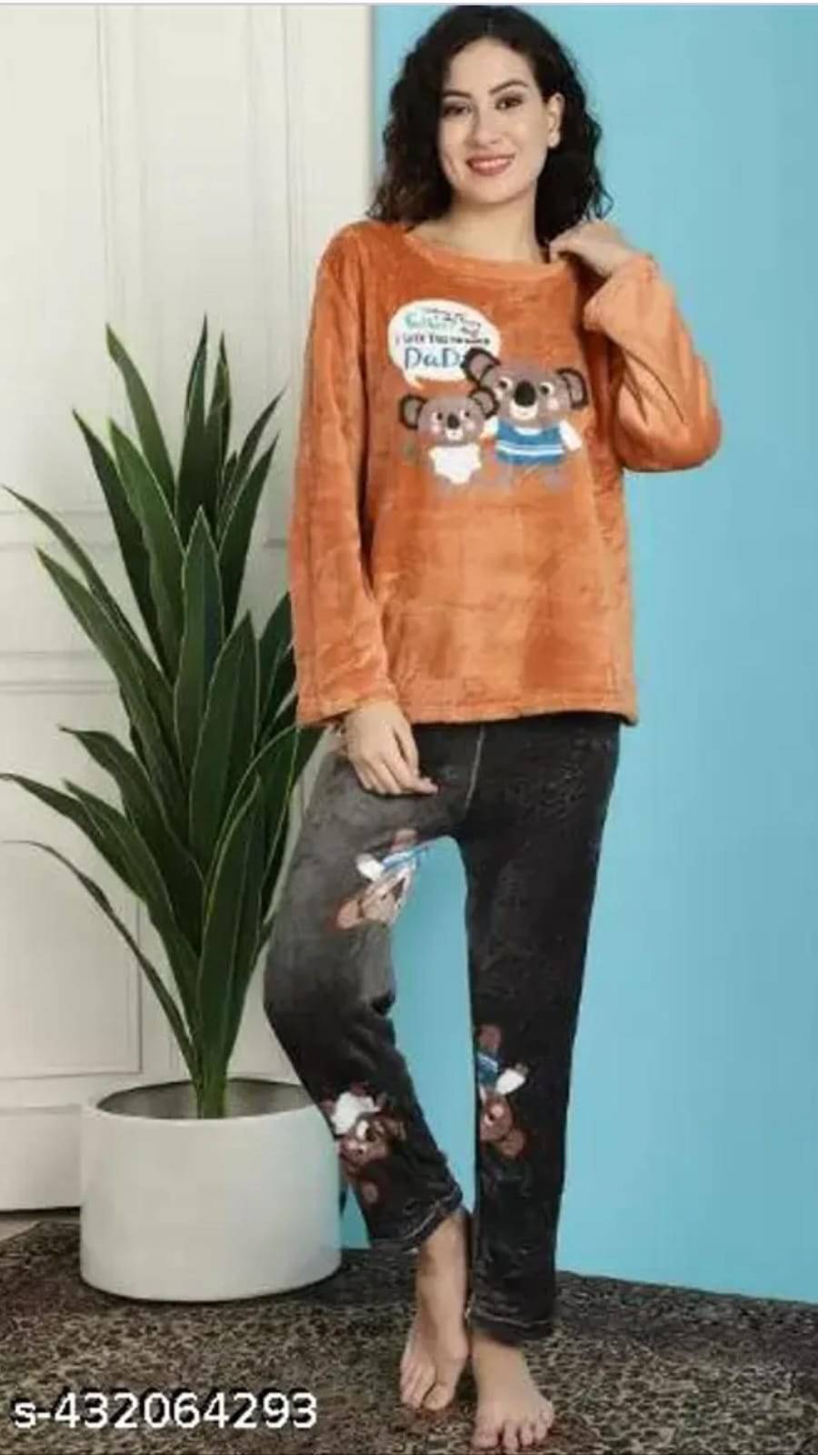     			Generic Shivaaya Woollen Printed Women T-shirt with Pyjama ( Brown )