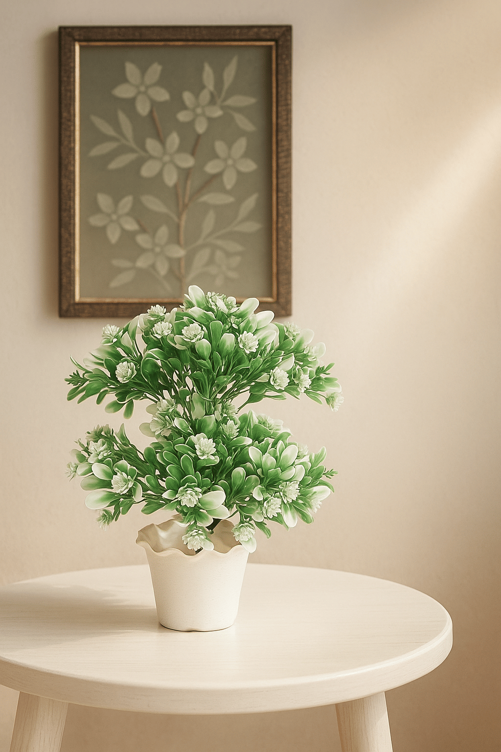     			Green & White Flower Plant with White Pot