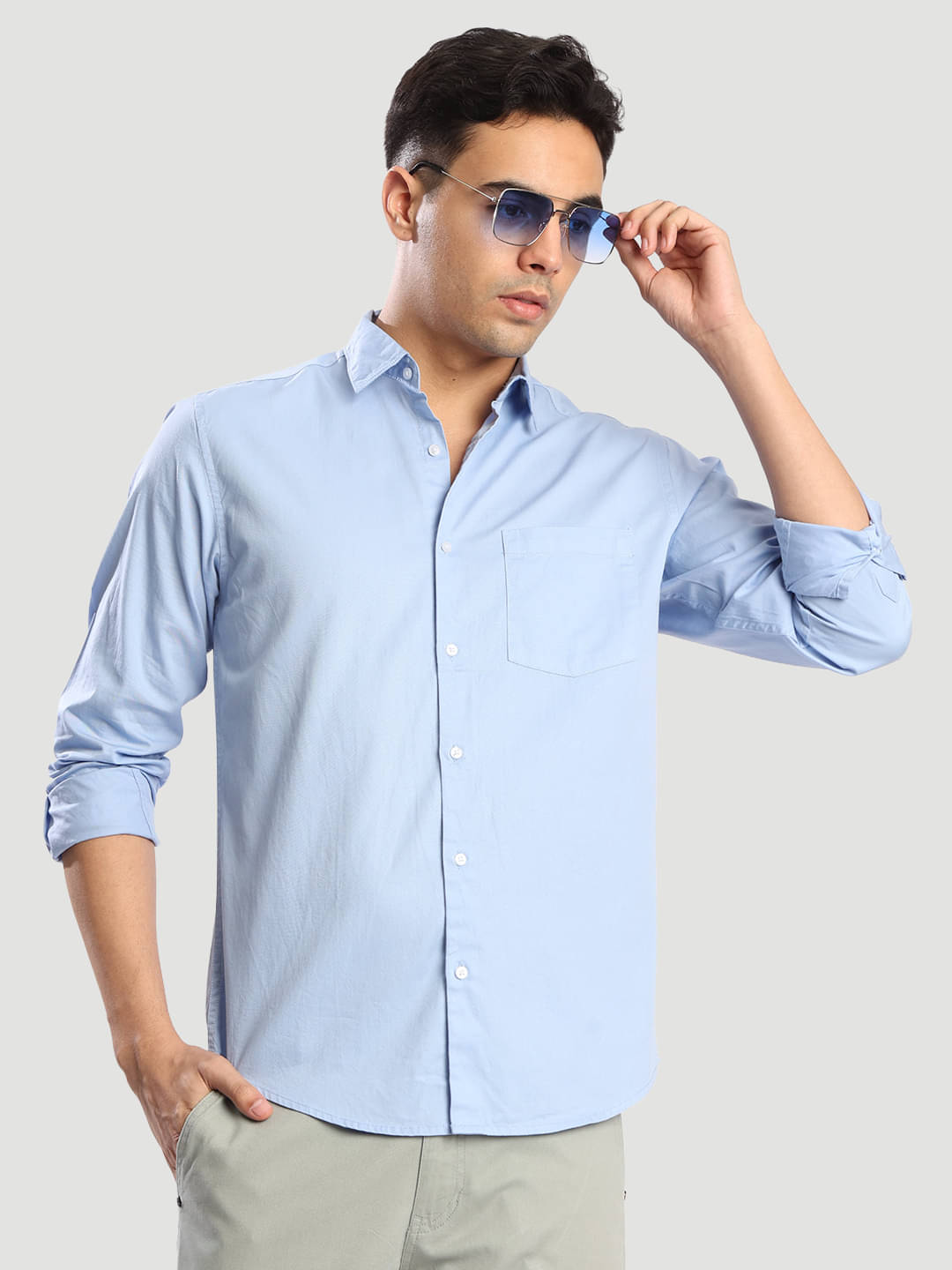 IVOC 100% Cotton Regular Fit Solids Full Sleeves Men's Casual Shirt - Light Blue ( Pack of 1 )     			IVOC 100% Cotton Regular Fit Solids Full Sleeves Men's Casual Shirt - Light Blue ( Pack of 1 )