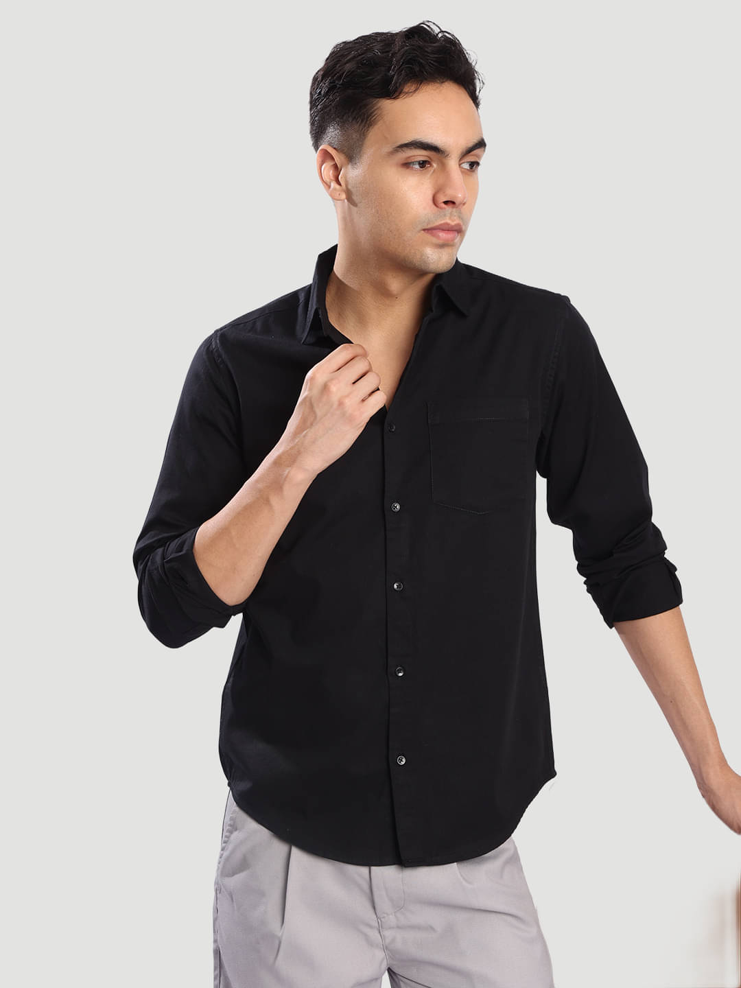 IVOC 100% Cotton Regular Fit Solids Full Sleeves Men's Casual Shirt - Black ( Pack of 1 )     			IVOC 100% Cotton Regular Fit Solids Full Sleeves Men's Casual Shirt - Black ( Pack of 1 )