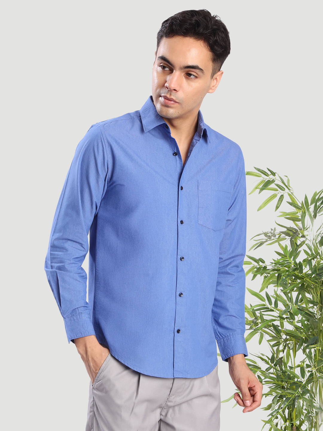 IVOC 100% Cotton Regular Fit Solids Full Sleeves Men's Casual Shirt - Light Blue ( Pack of 1 )     			IVOC 100% Cotton Regular Fit Solids Full Sleeves Men's Casual Shirt - Light Blue ( Pack of 1 )