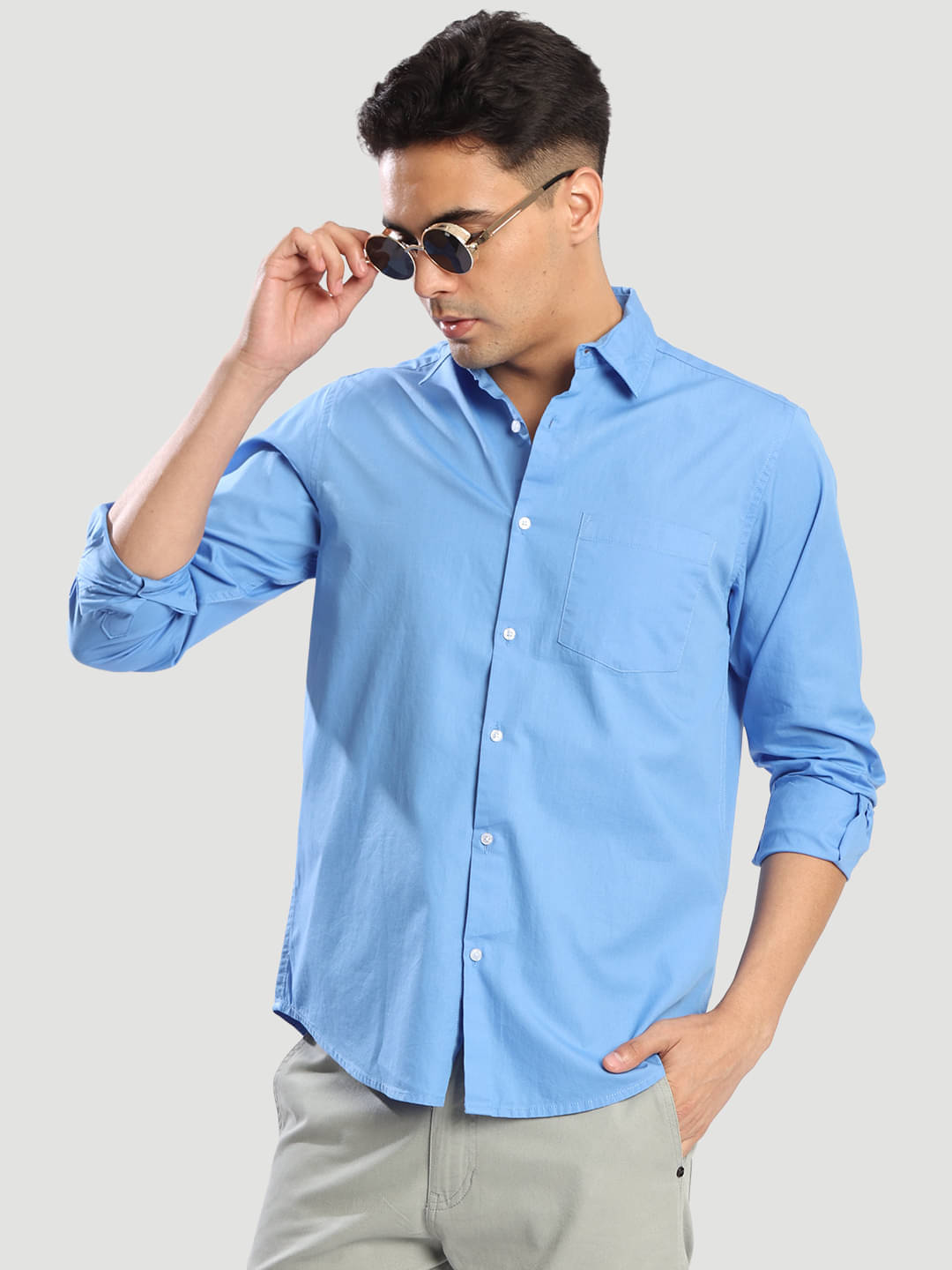 IVOC 100% Cotton Regular Fit Solids Full Sleeves Men's Casual Shirt - Blue ( Pack of 1 ) IVOC 100% Cotton Regular Fit Solids Full Sleeves Men's Casual Shirt - Blue ( Pack of 1 )