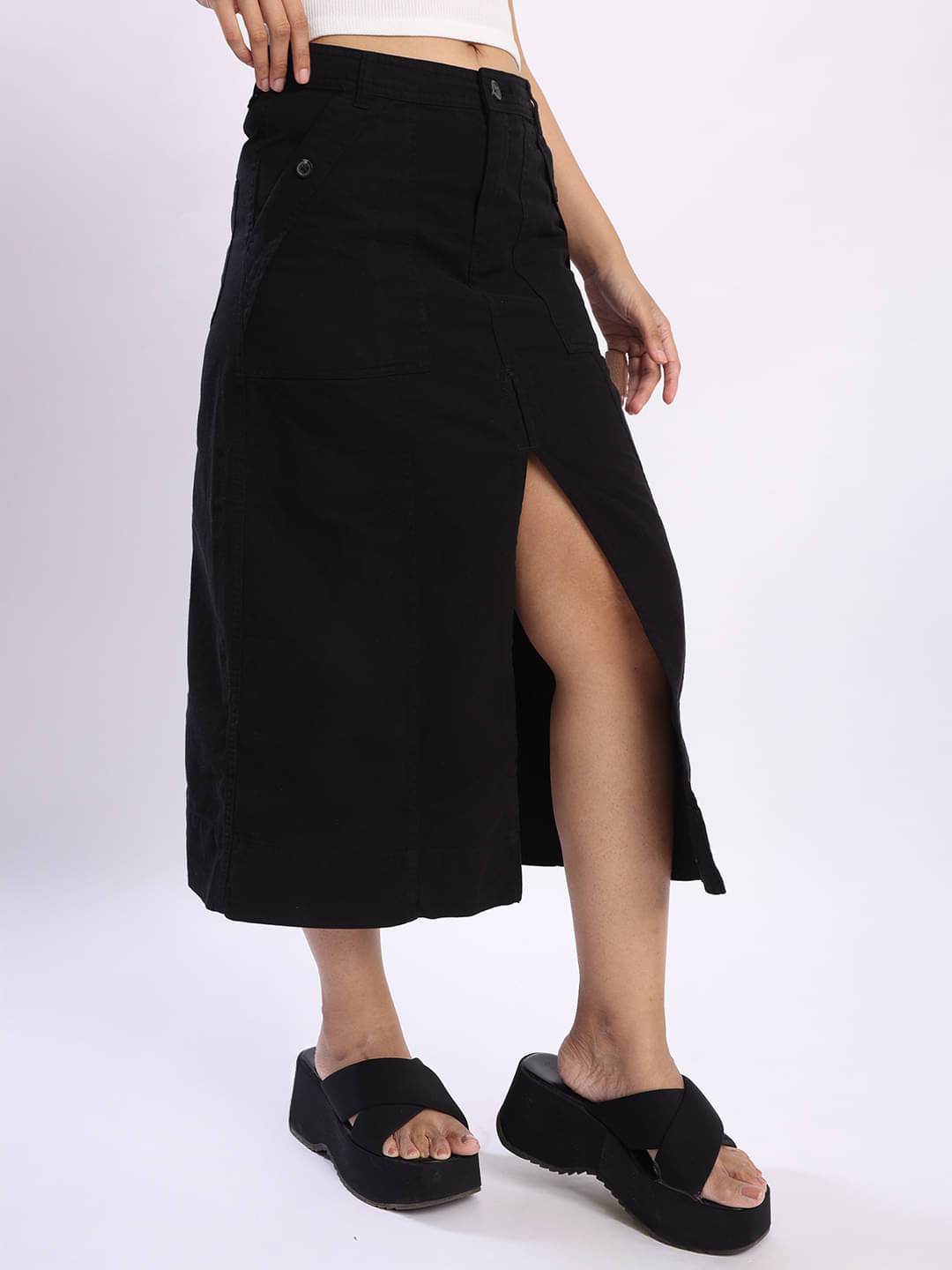     			IVOC Black Cotton Women's A-Line Skirt ( Pack of 1 )