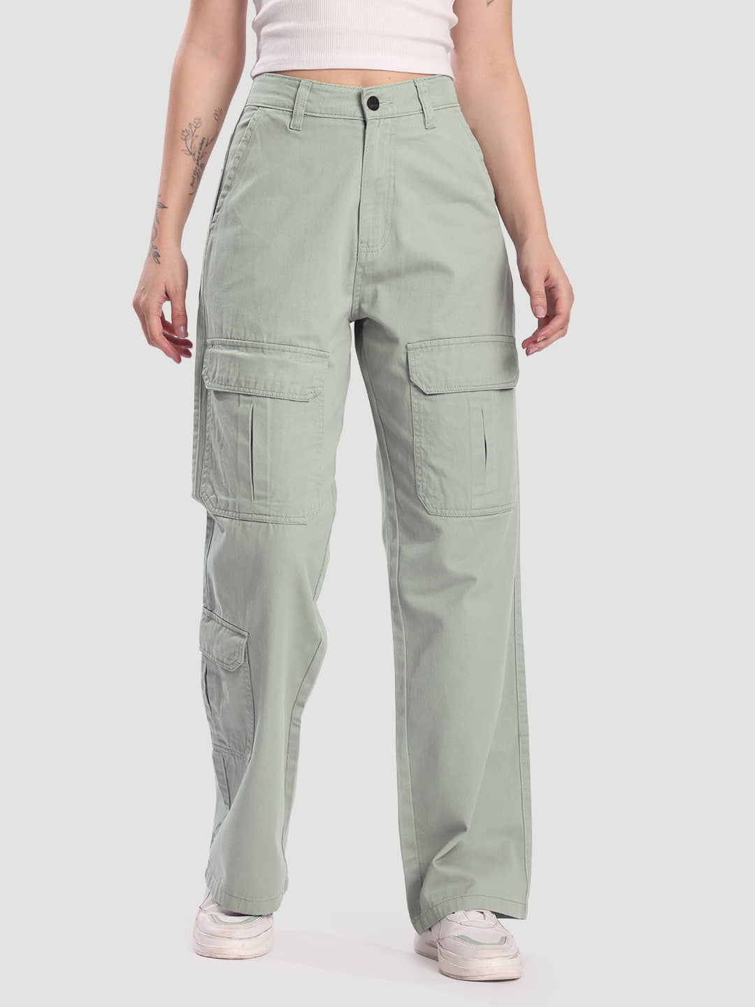 IVOC Women Cotton Cargos Trousers ( Light Grey ) - Trousers | Buy online on ZillyBuy