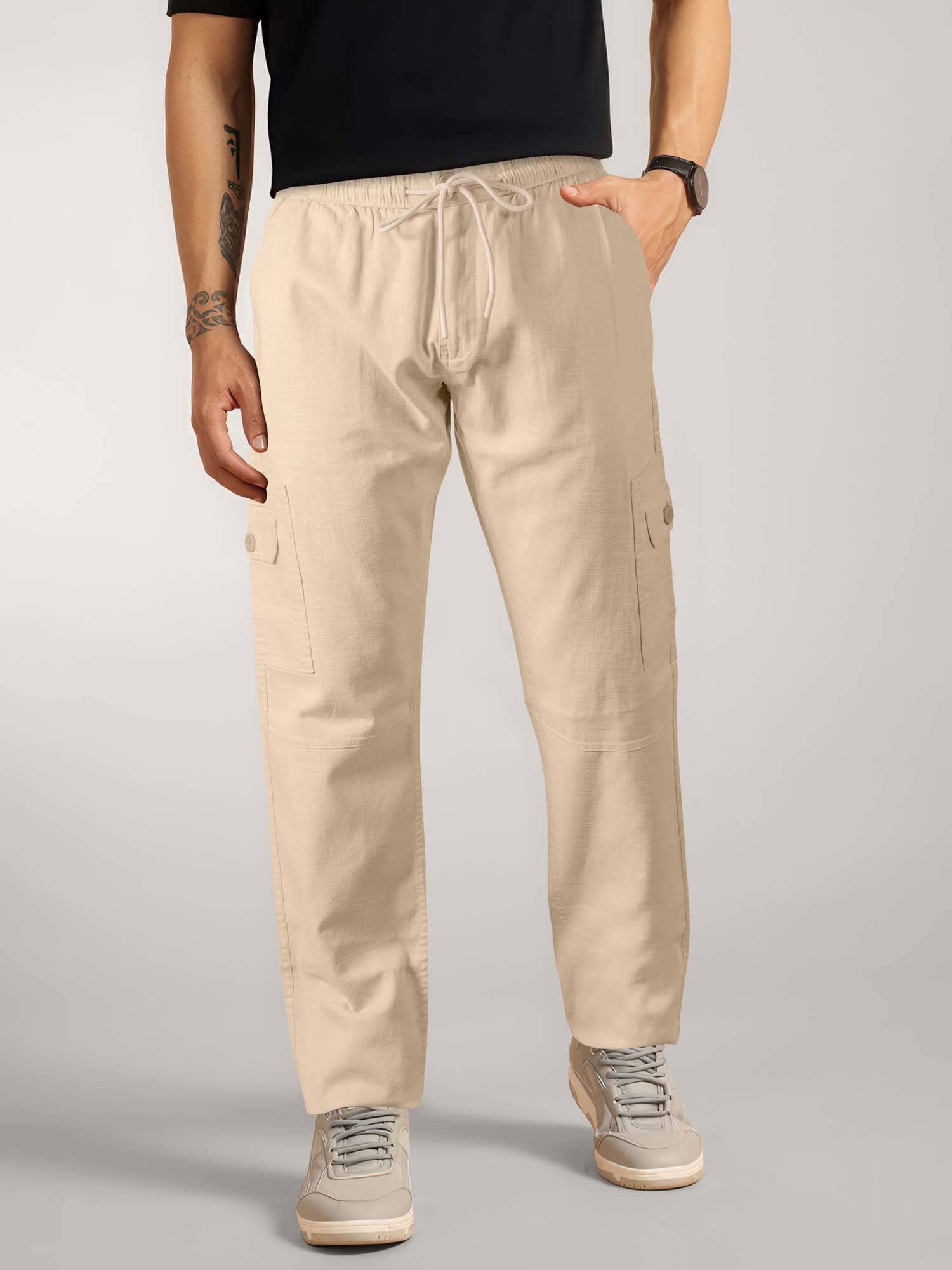     			JB JUST BLACK Relax Men's Cargos - Cream ( Pack of 1 )