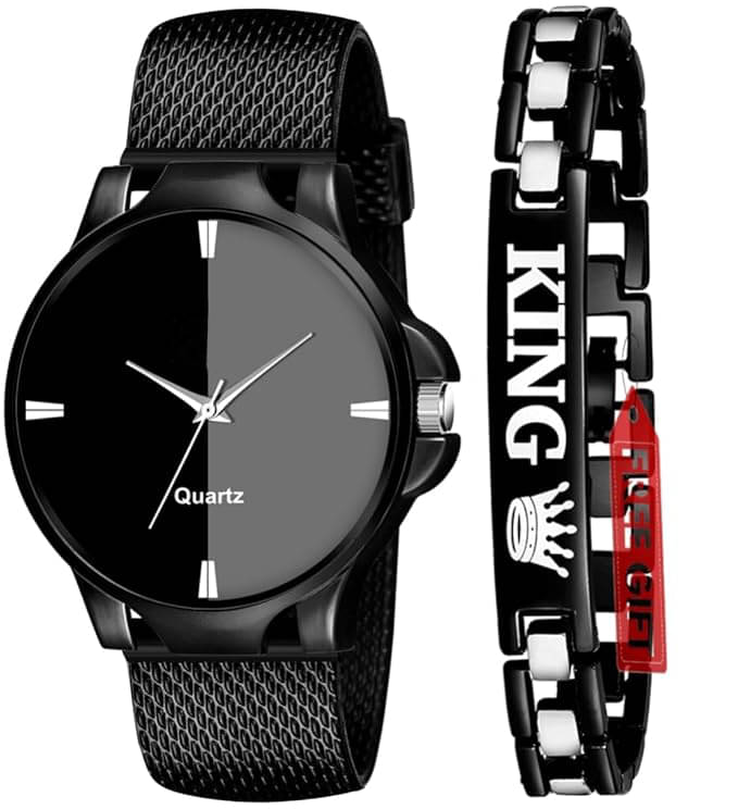     			Metspot Black PU Analog Men's Watch