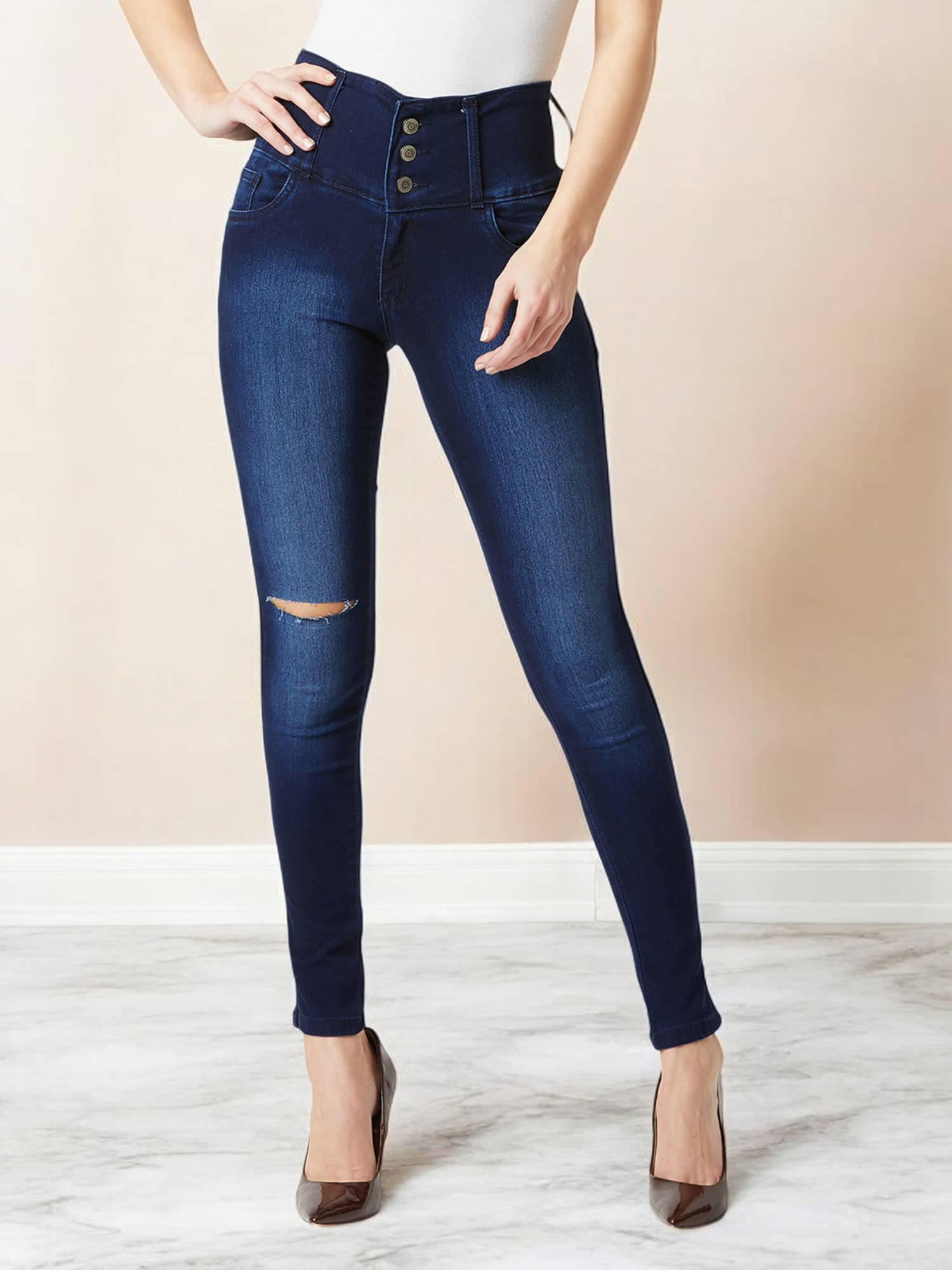     			Miss Chase Women's Skinny Fit High-Rise Jeans ( Navy Blue )