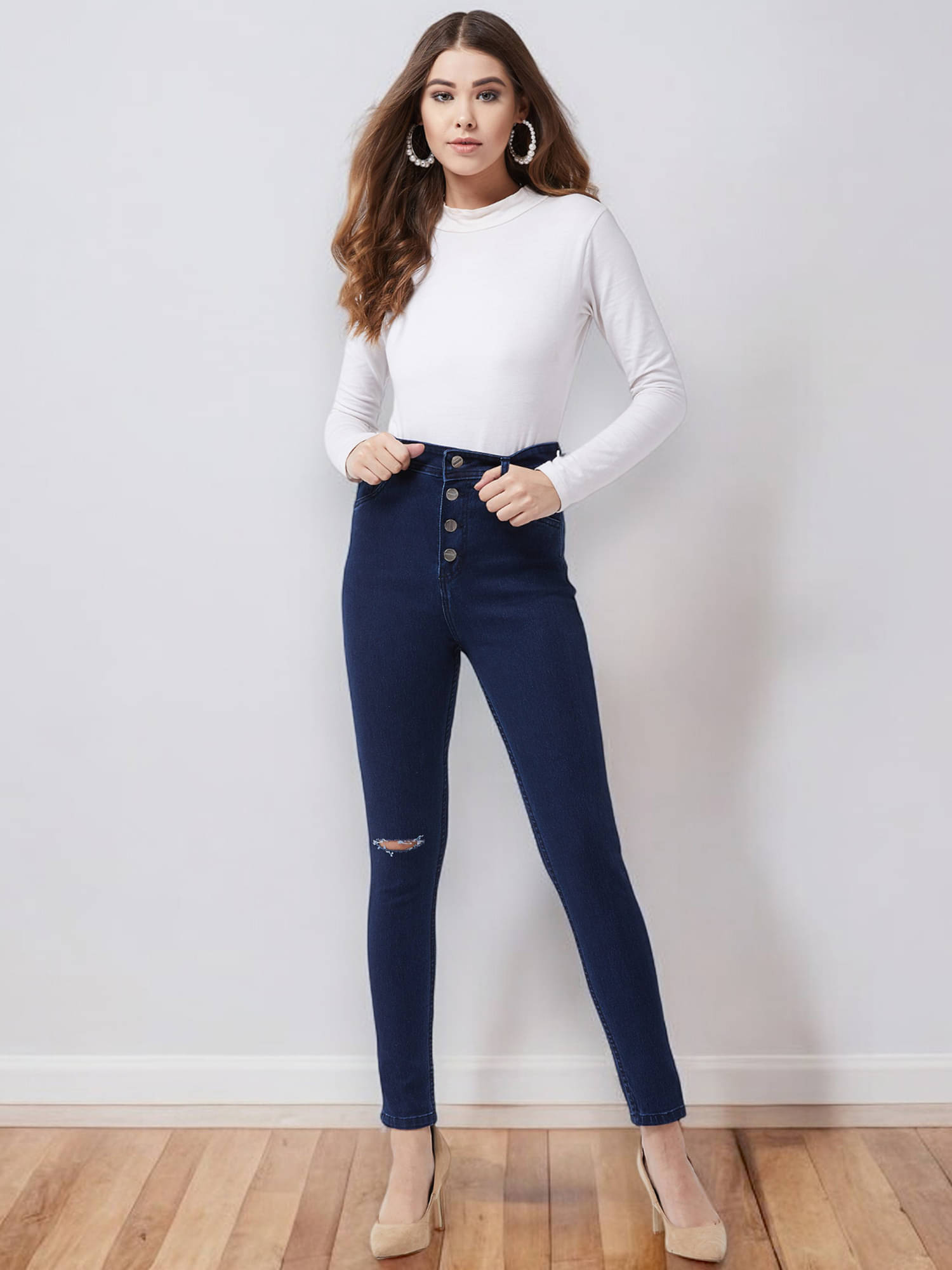     			Miss Chase Women's Skinny Fit High-Rise Jeans ( Navy )