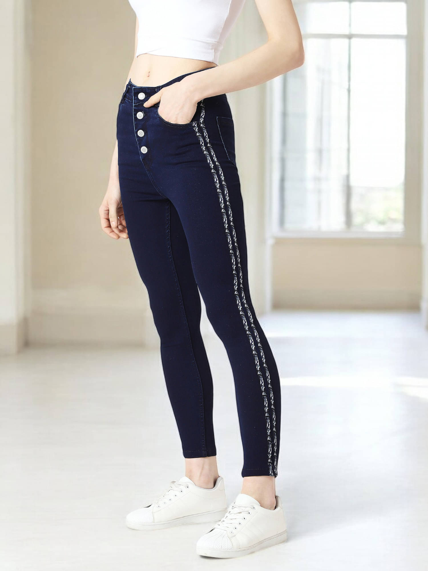     			Miss Chase Women's Skinny Fit High-Rise Jeans ( DeepBlue )