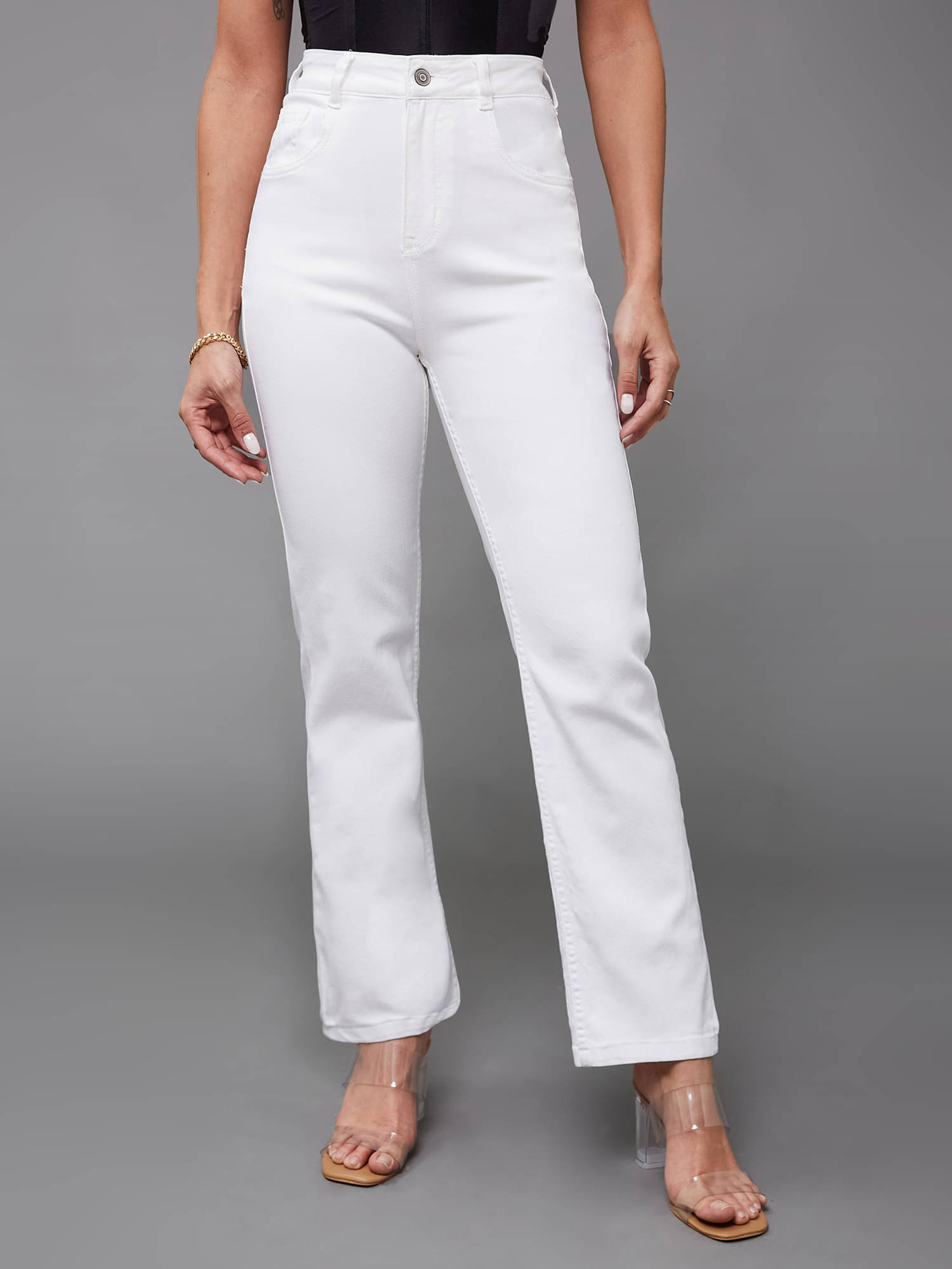     			Miss Chase Women's Straight Fit High-Rise Jeans ( White )
