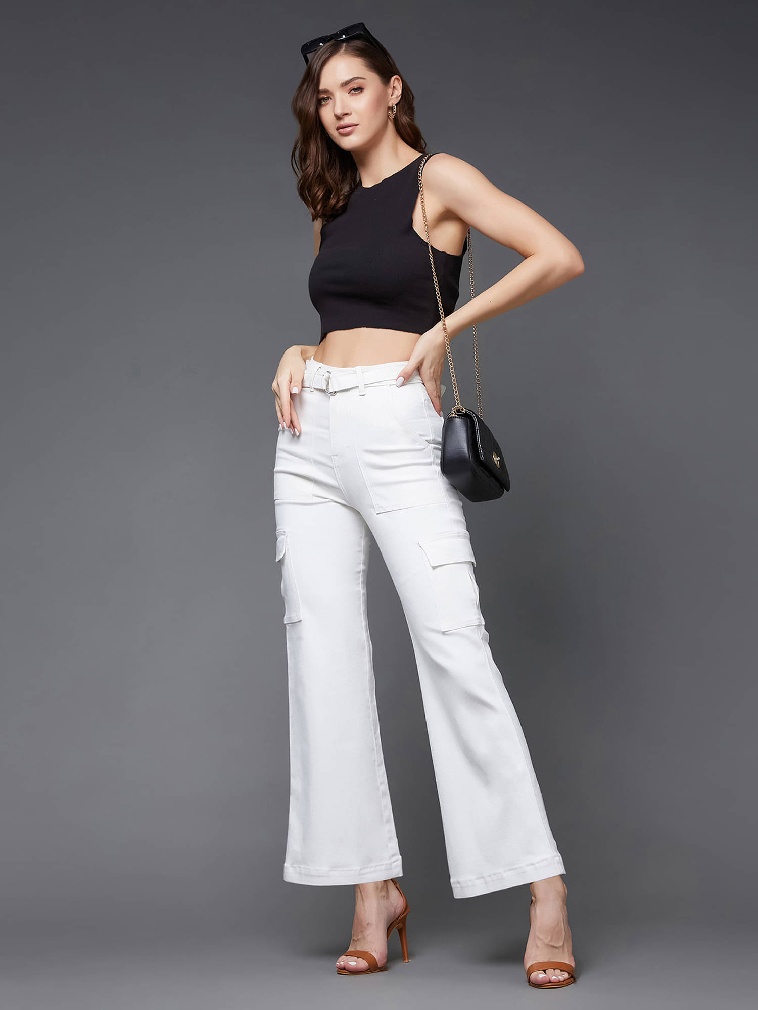     			Miss Chase Women's Wide Leg High-Rise Jeans ( White )