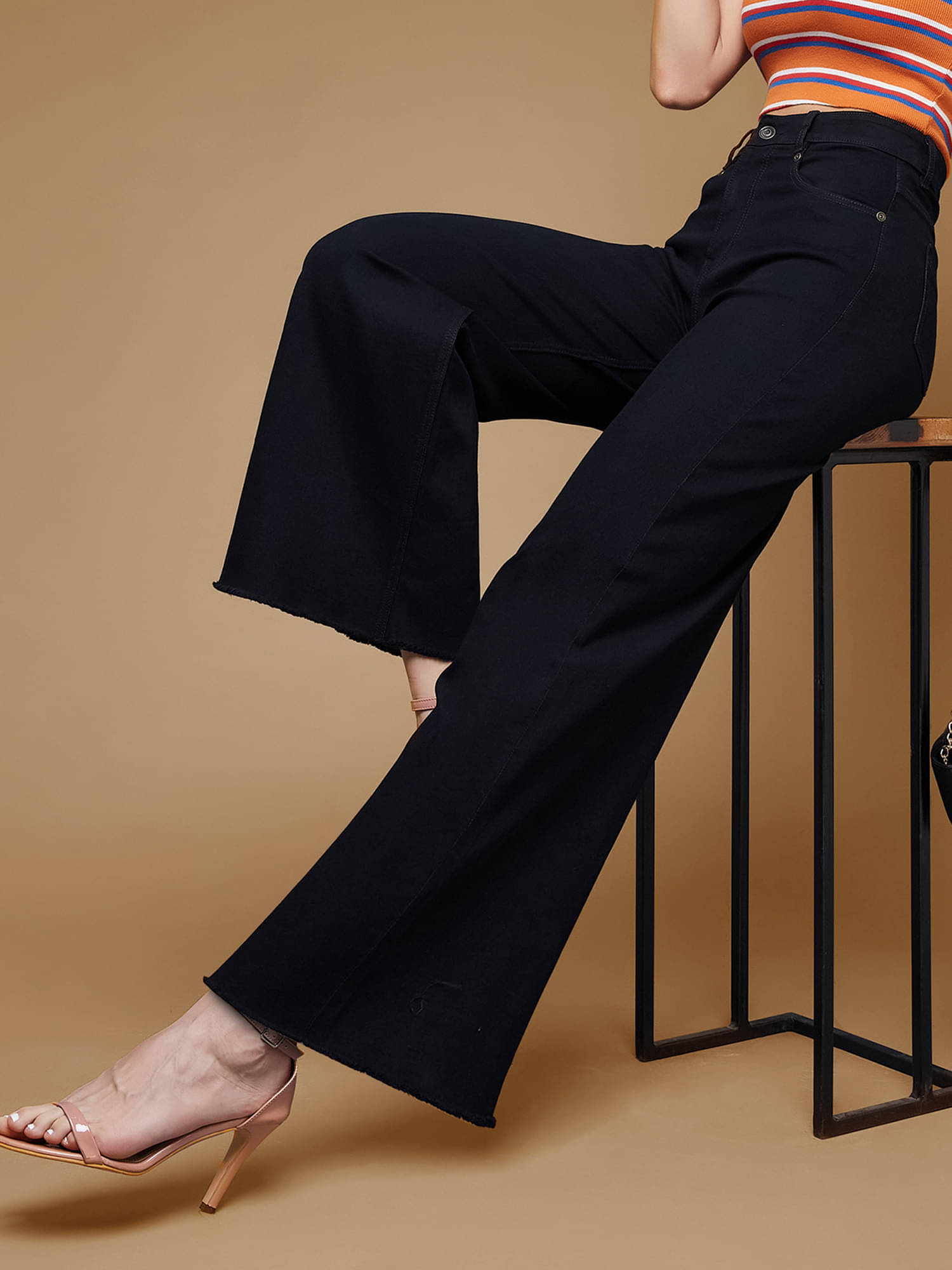     			Miss Chase Women's Wide Leg High-Rise Jeans ( Black )