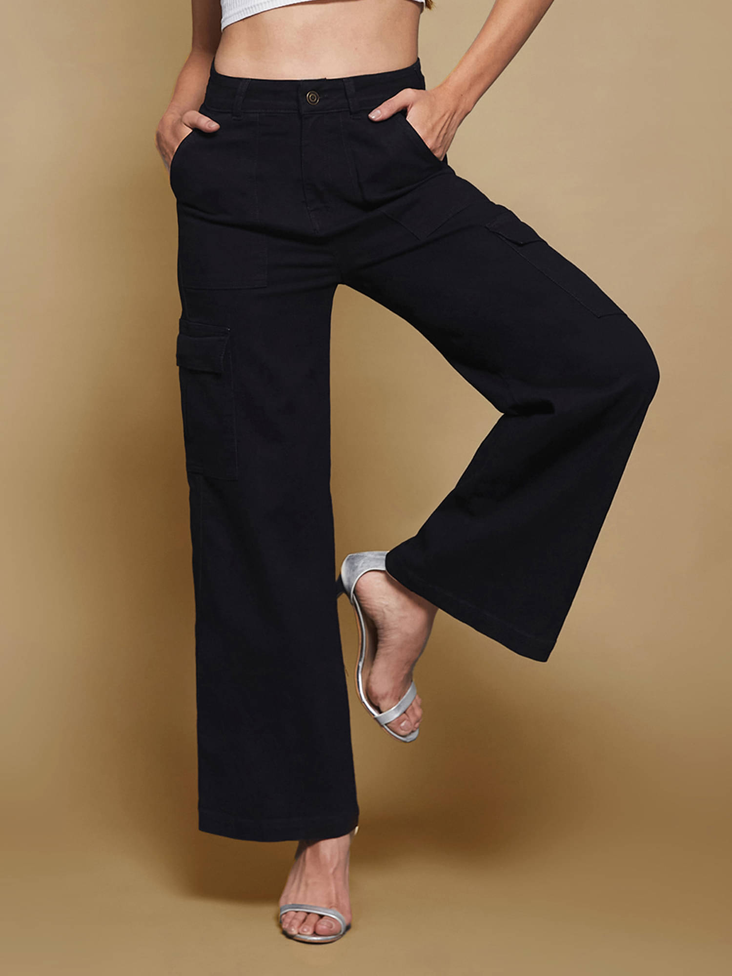     			Miss Chase Women's Wide Leg High-Rise Jeans ( Black )