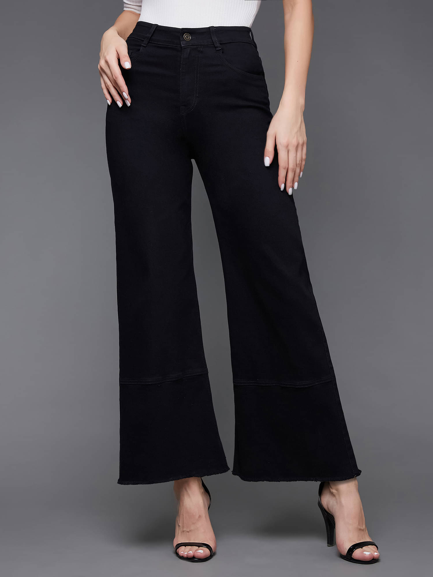     			Miss Chase Women's Wide Leg High-Rise Jeans ( Black )