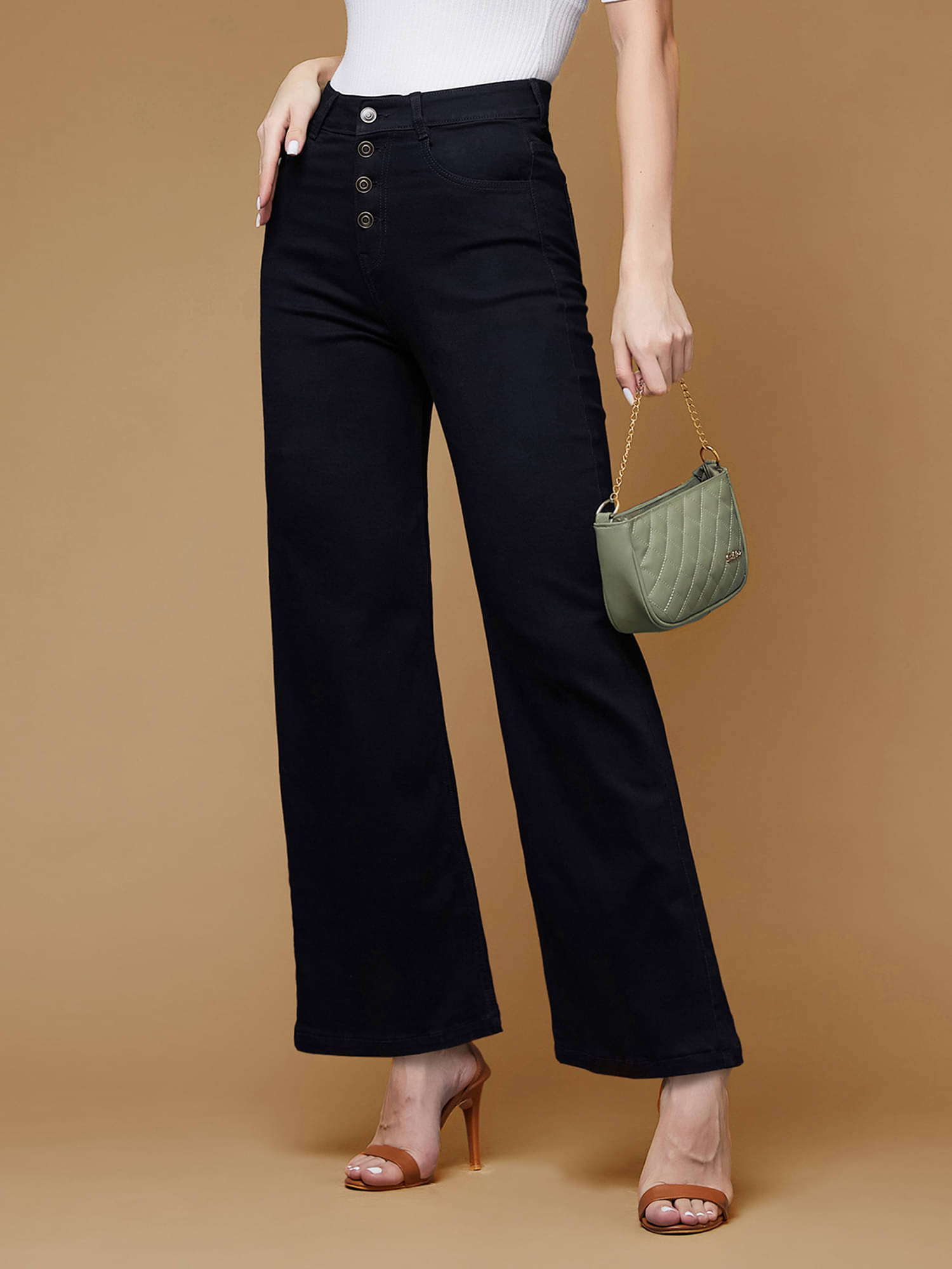     			Miss Chase Women's Wide Leg High-Rise Jeans ( Black )