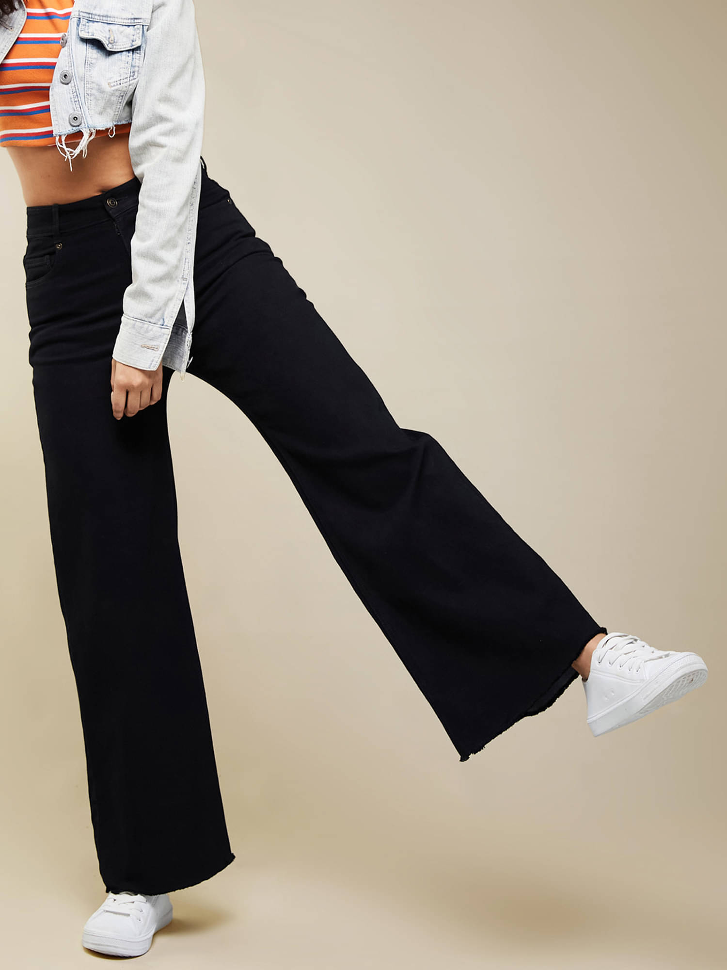     			Miss Chase Women's Wide Leg High-Rise Jeans ( Black )