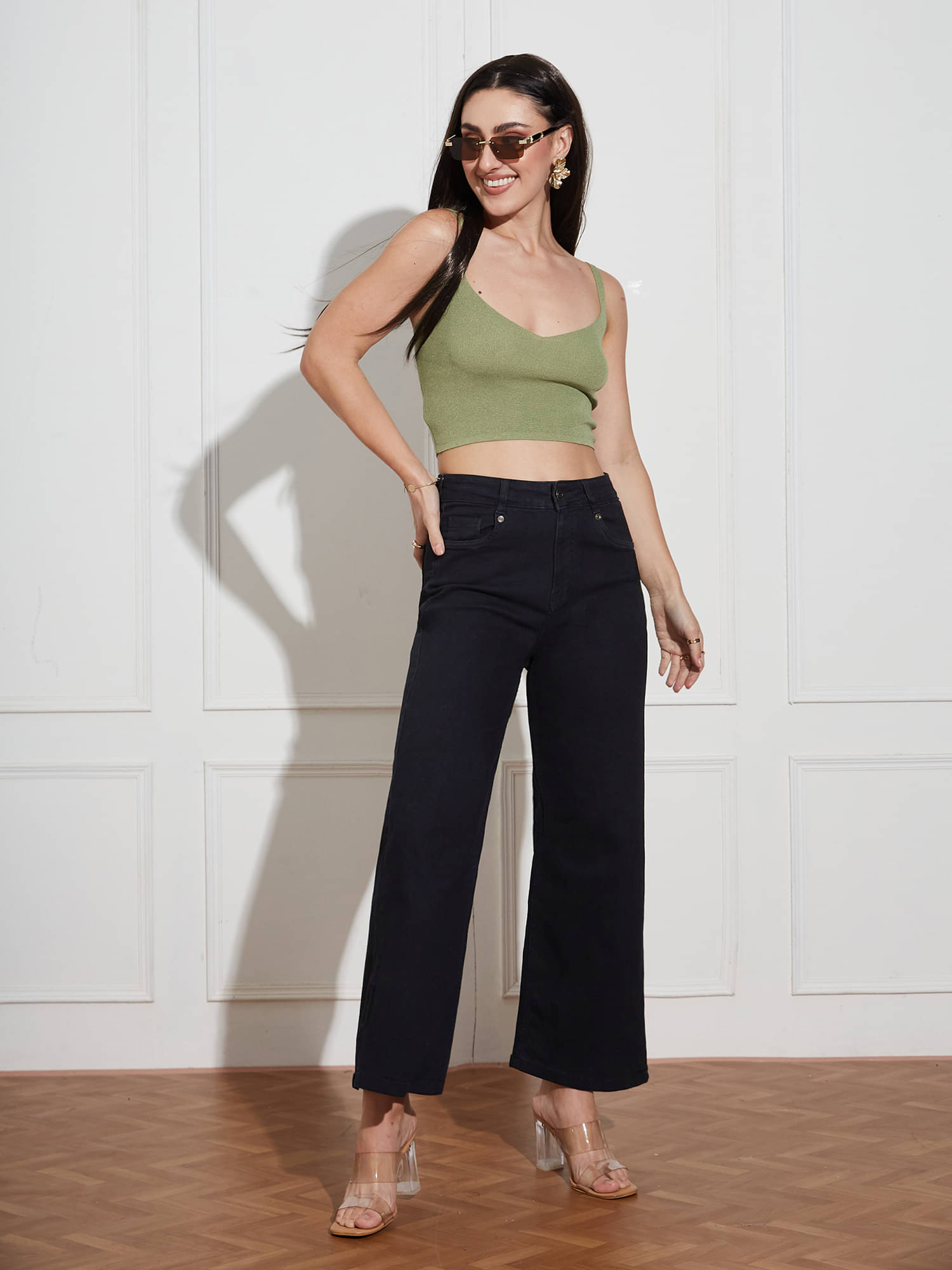     			Miss Chase Women's Wide Leg High-Rise Jeans ( Black )