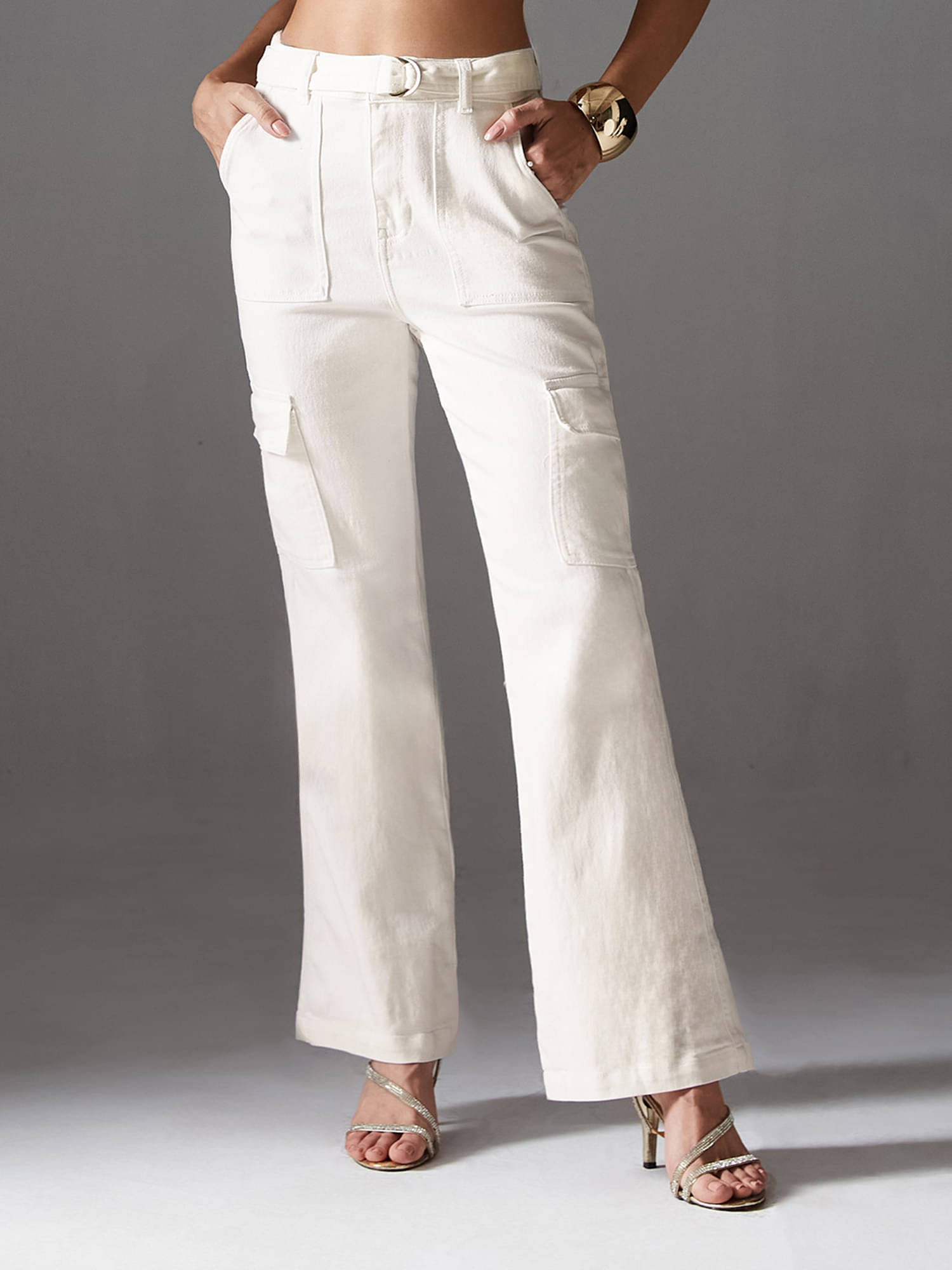     			Miss Chase Women's Wide Leg High-Rise Jeans ( White )