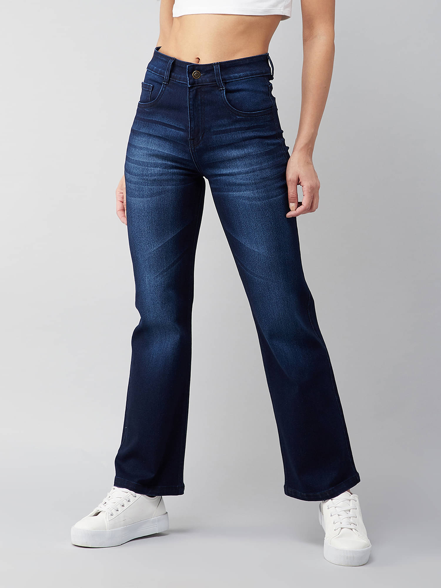     			Miss Chase Women's Wide Leg Mid-Rise Jeans ( Navy )