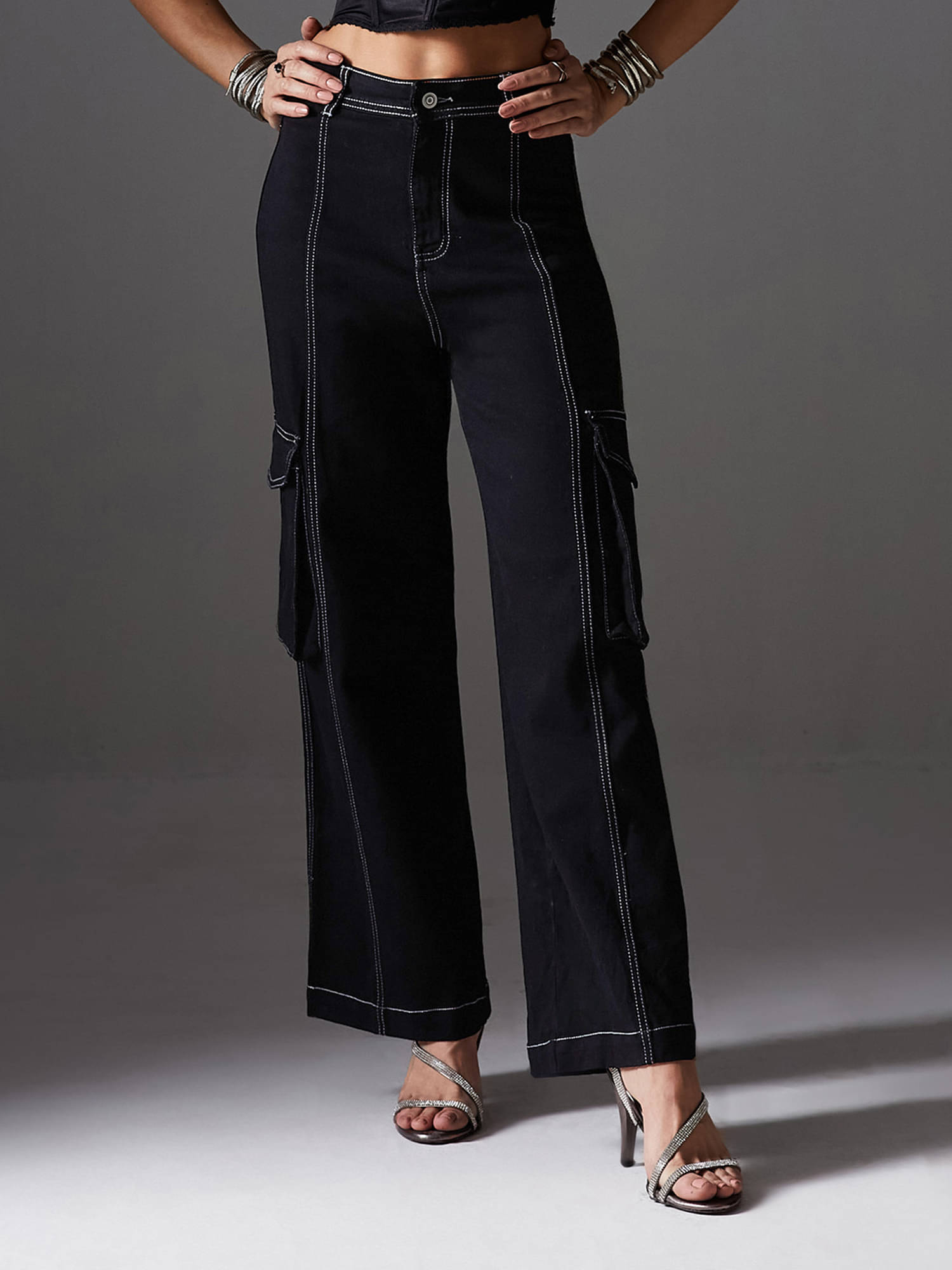     			Miss Chase Women's Wide Leg High-Rise Jeans ( Black )