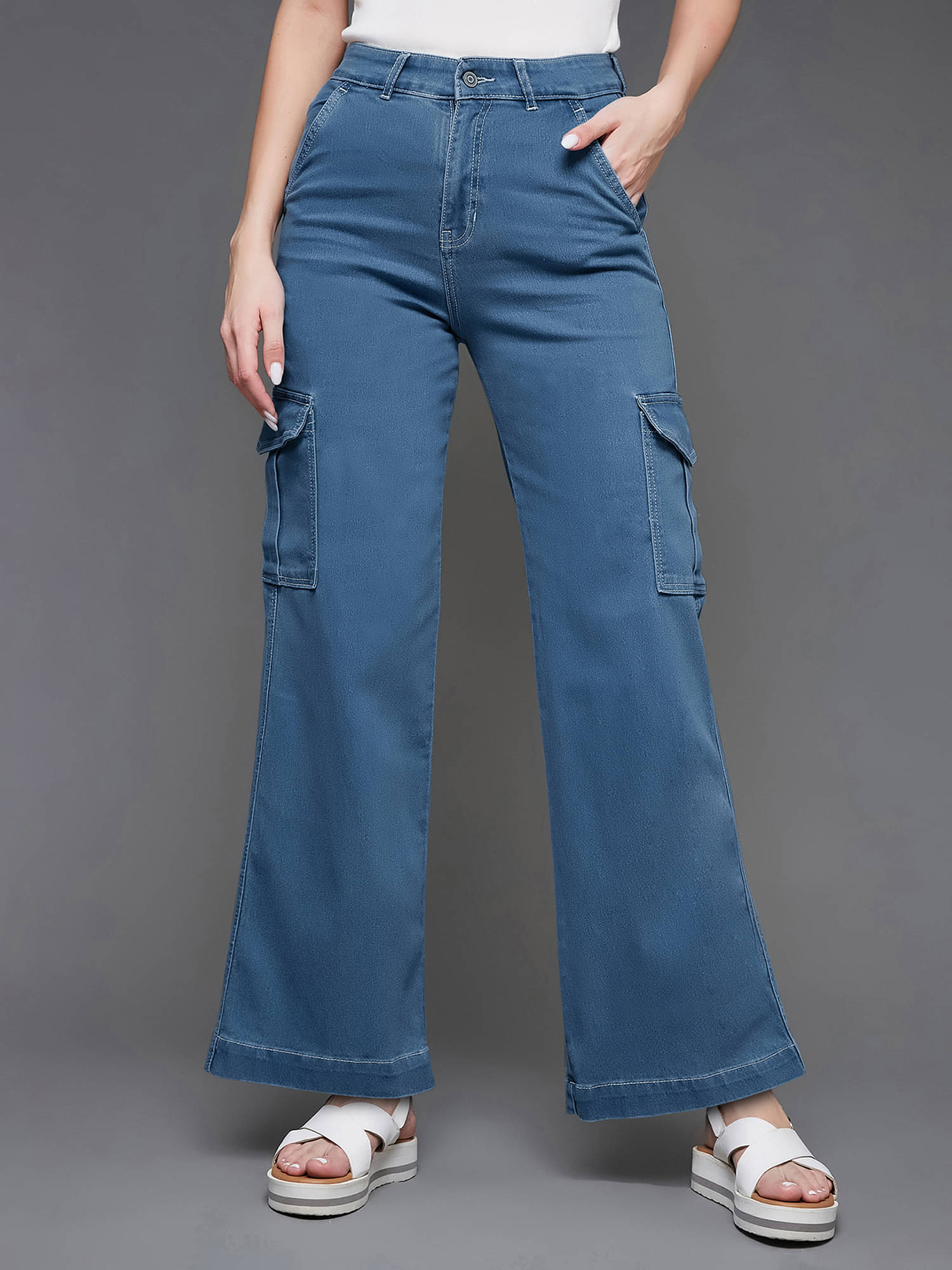     			Miss Chase Women's Wide Leg High-Rise Jeans ( Blue )