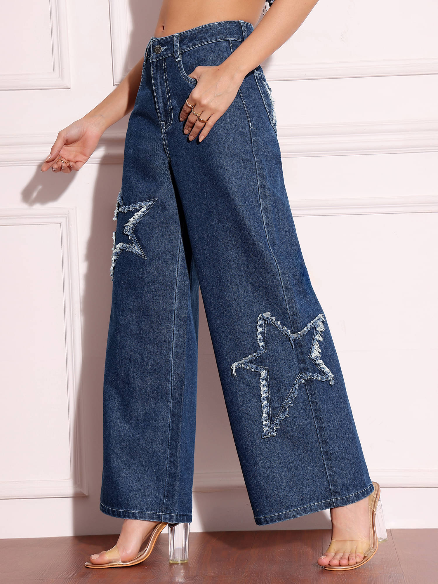     			Miss Chase Women's Wide Leg High-Rise Jeans ( Navy Blue )