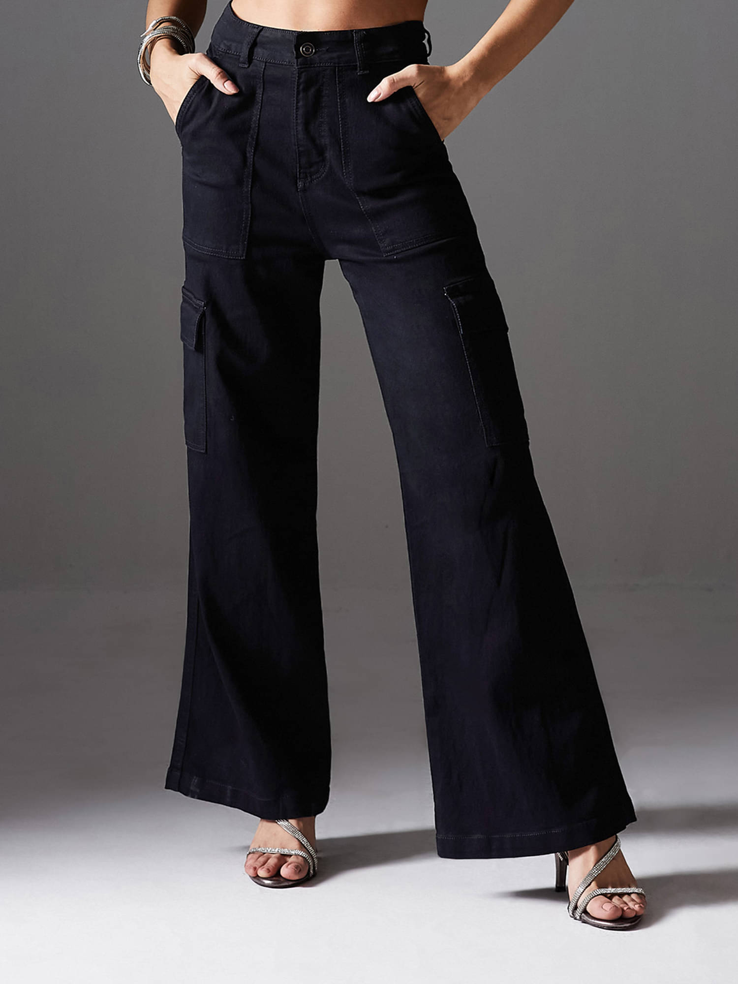     			Miss Chase Women's Wide Leg High-Rise Jeans ( Black )