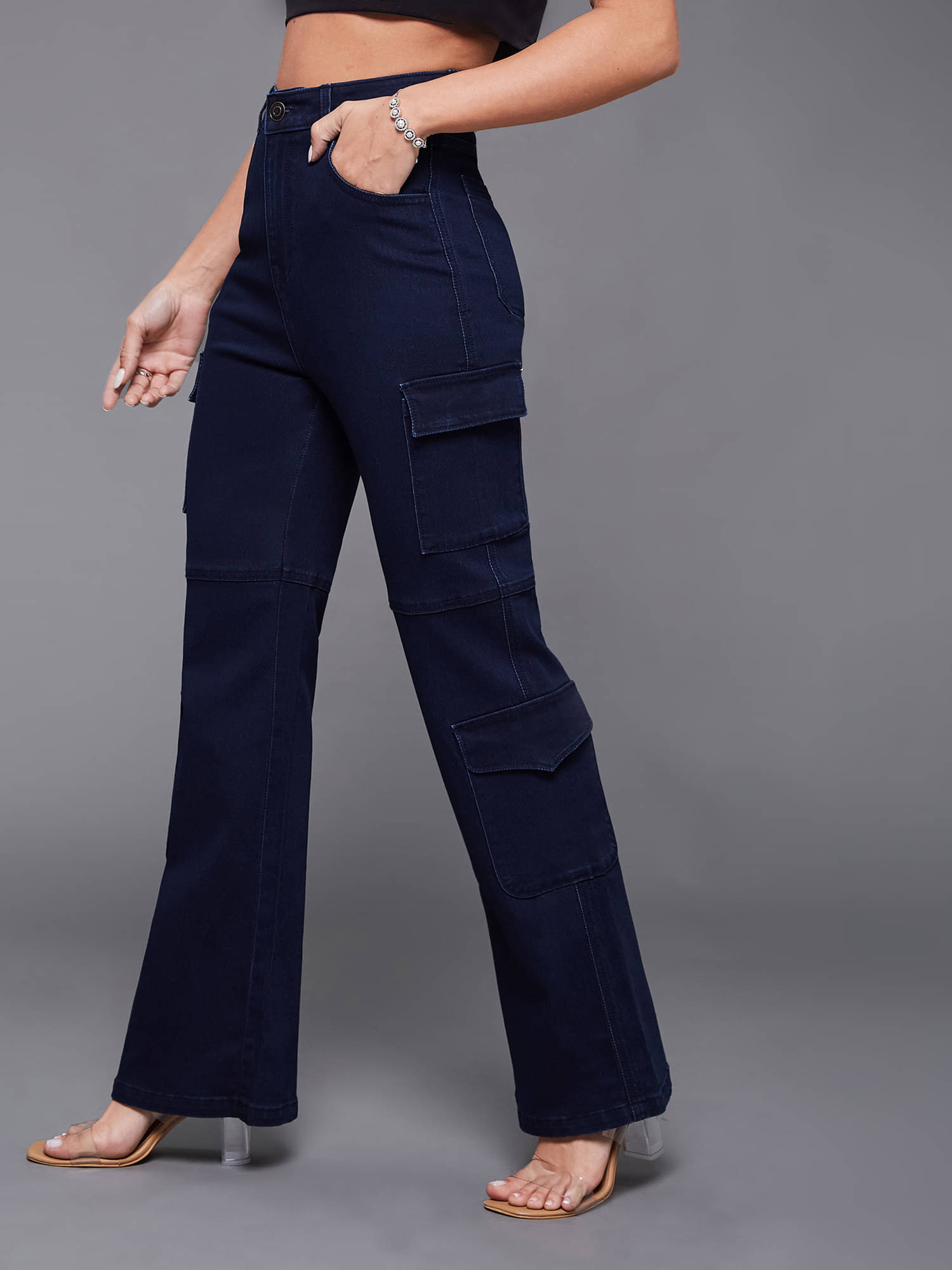     			Miss Chase Women's Wide Leg High-Rise Jeans ( Blue )
