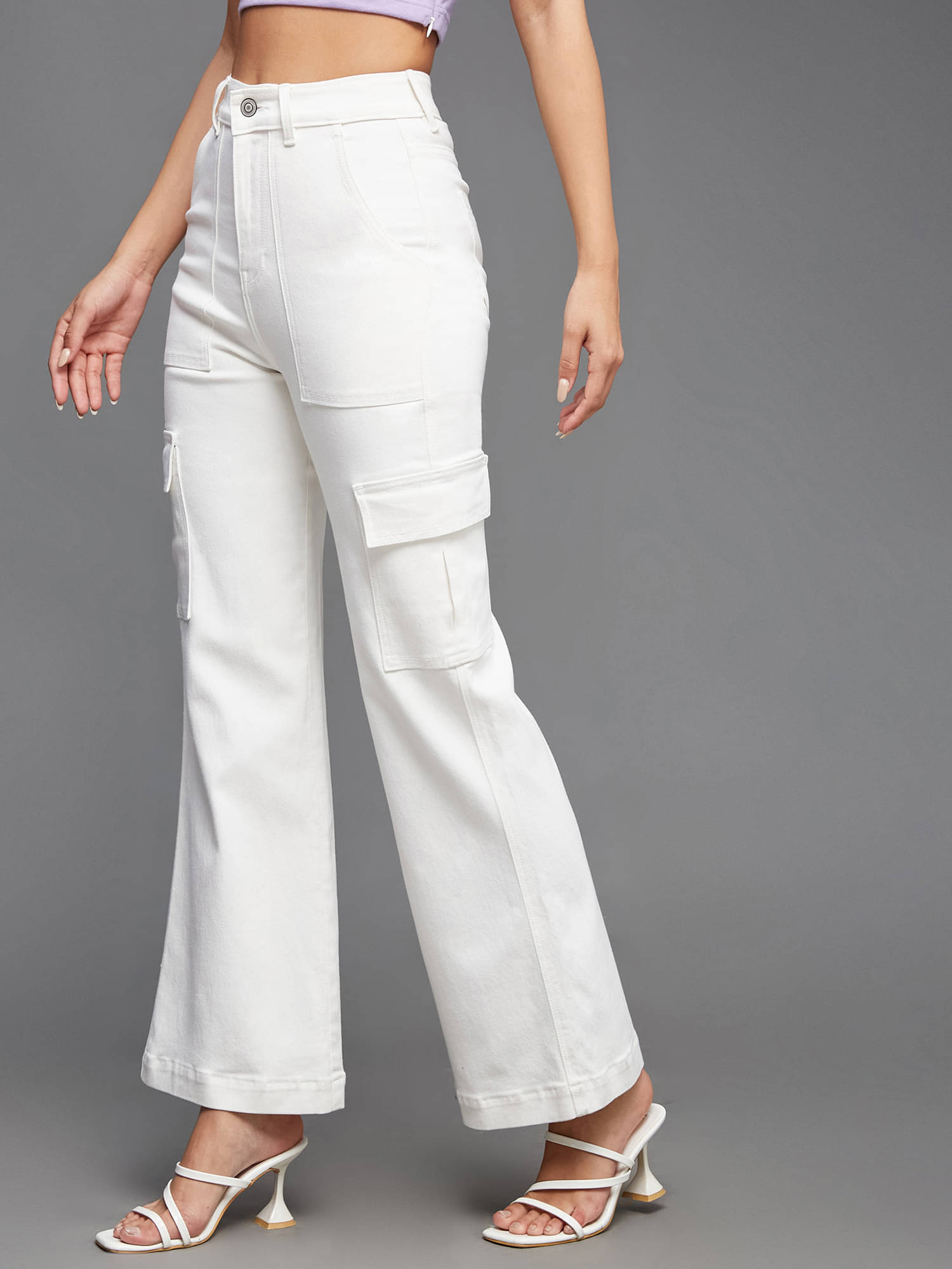     			Miss Chase Women's Wide Leg High-Rise Jeans ( White )