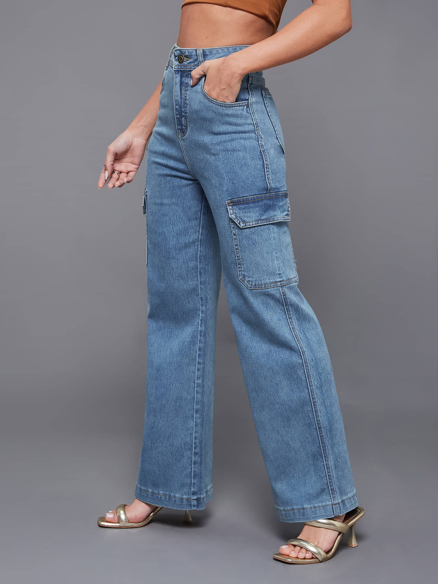     			Miss Chase Women's Wide Leg High-Rise Jeans ( Blue )