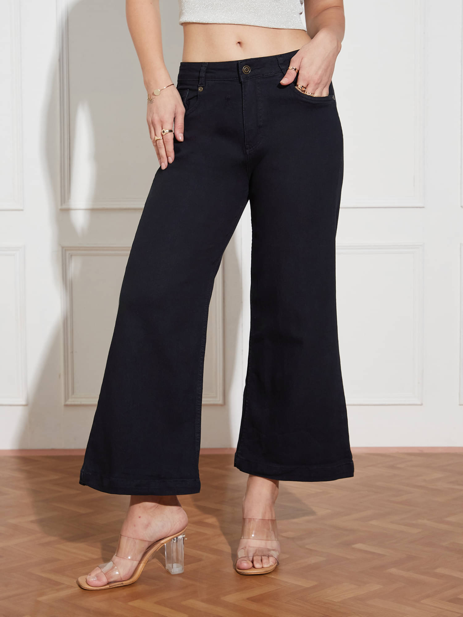     			Miss Chase Women's Wide Leg Mid-Rise Jeans ( Black )